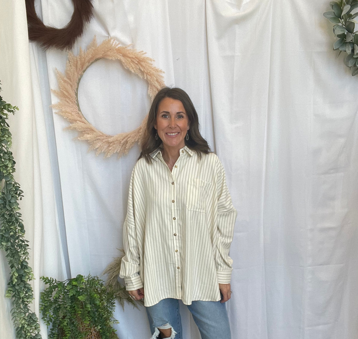 Emerson Button Down Top-Cream-Long Sleeve Tops-hyfve-The Silo Boutique, Women's Fashion Boutique Located in Warren and Grand Forks North Dakota
