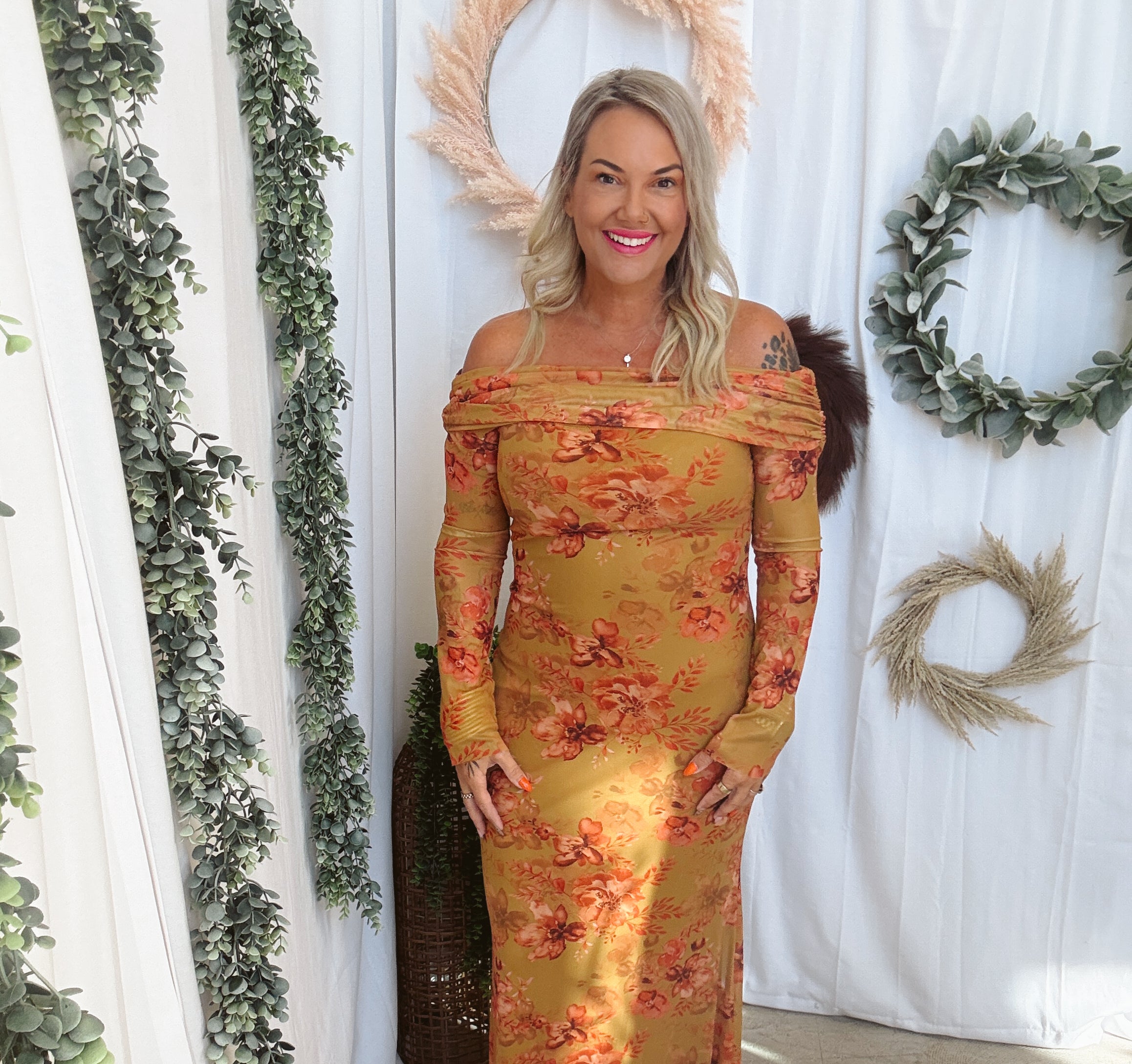 Feeling Fine Floral Dress-Mustard-Dresses-hyfve-The Silo Boutique, Women's Fashion Boutique Located in Warren and Grand Forks North Dakota
