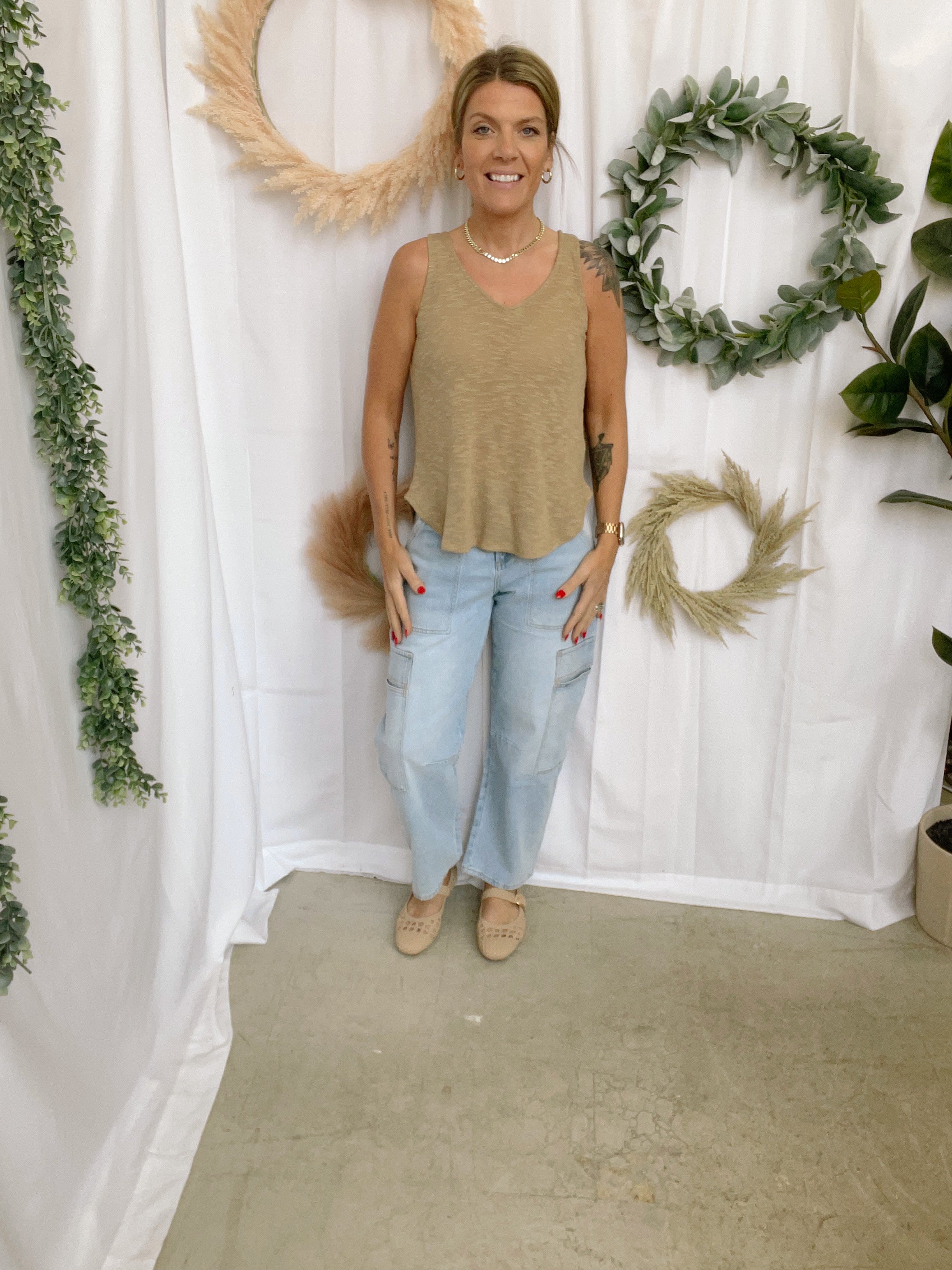 Mel V Neck Slub Tank Top-Camel-Tank Tops-Zenana-The Silo Boutique, Women's Fashion Boutique Located in Warren and Grand Forks North Dakota