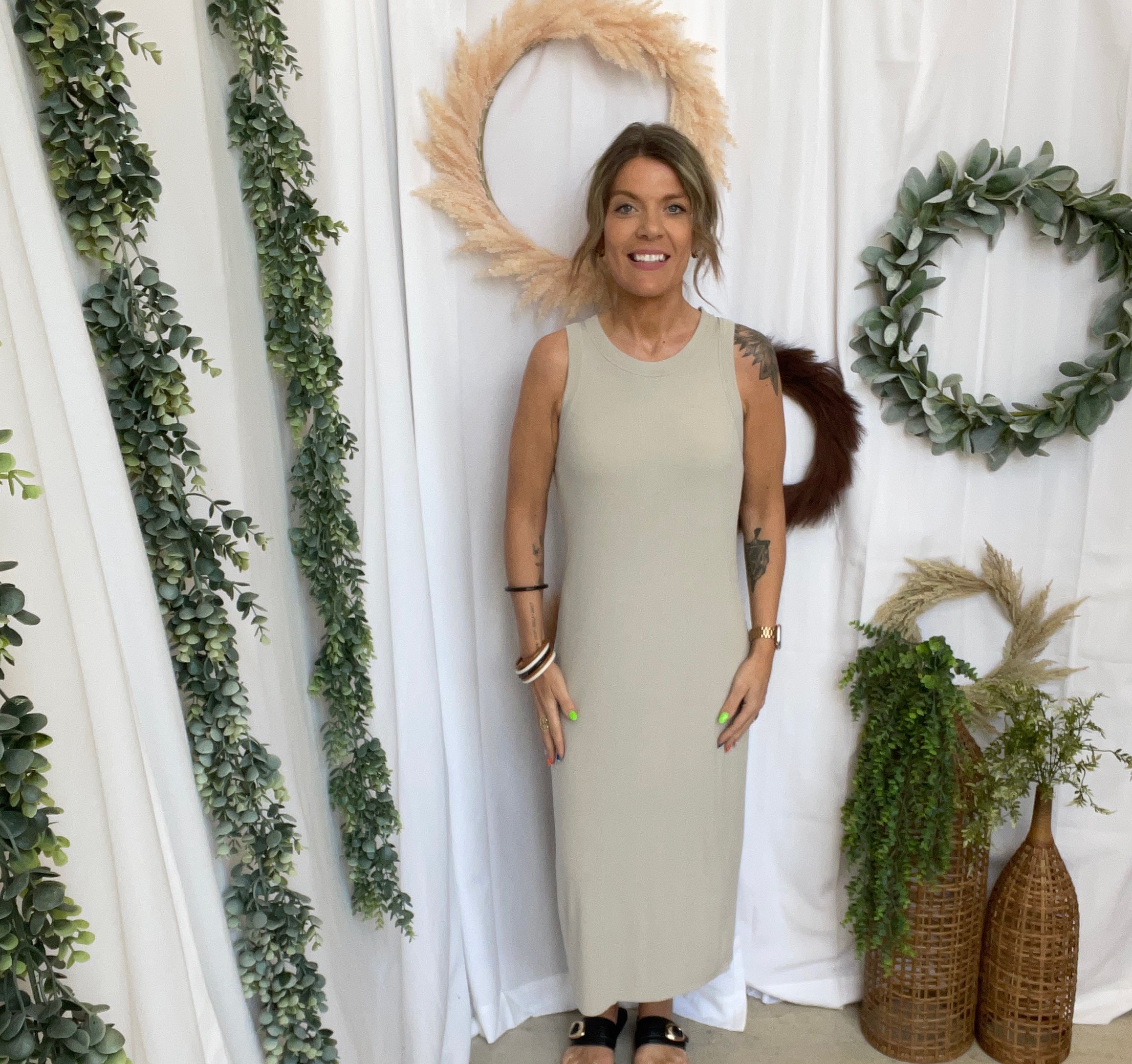 Be Cool Ribbed Dress-Stone-Dresses-be cool-The Silo Boutique, Women's Fashion Boutique Located in Warren and Grand Forks North Dakota