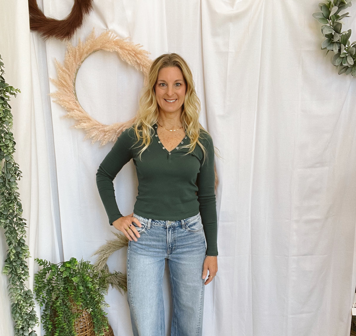 Jennifer Henley Top-Dark Green-Long Sleeve Tops-hyfve-The Silo Boutique, Women's Fashion Boutique Located in Warren and Grand Forks North Dakota