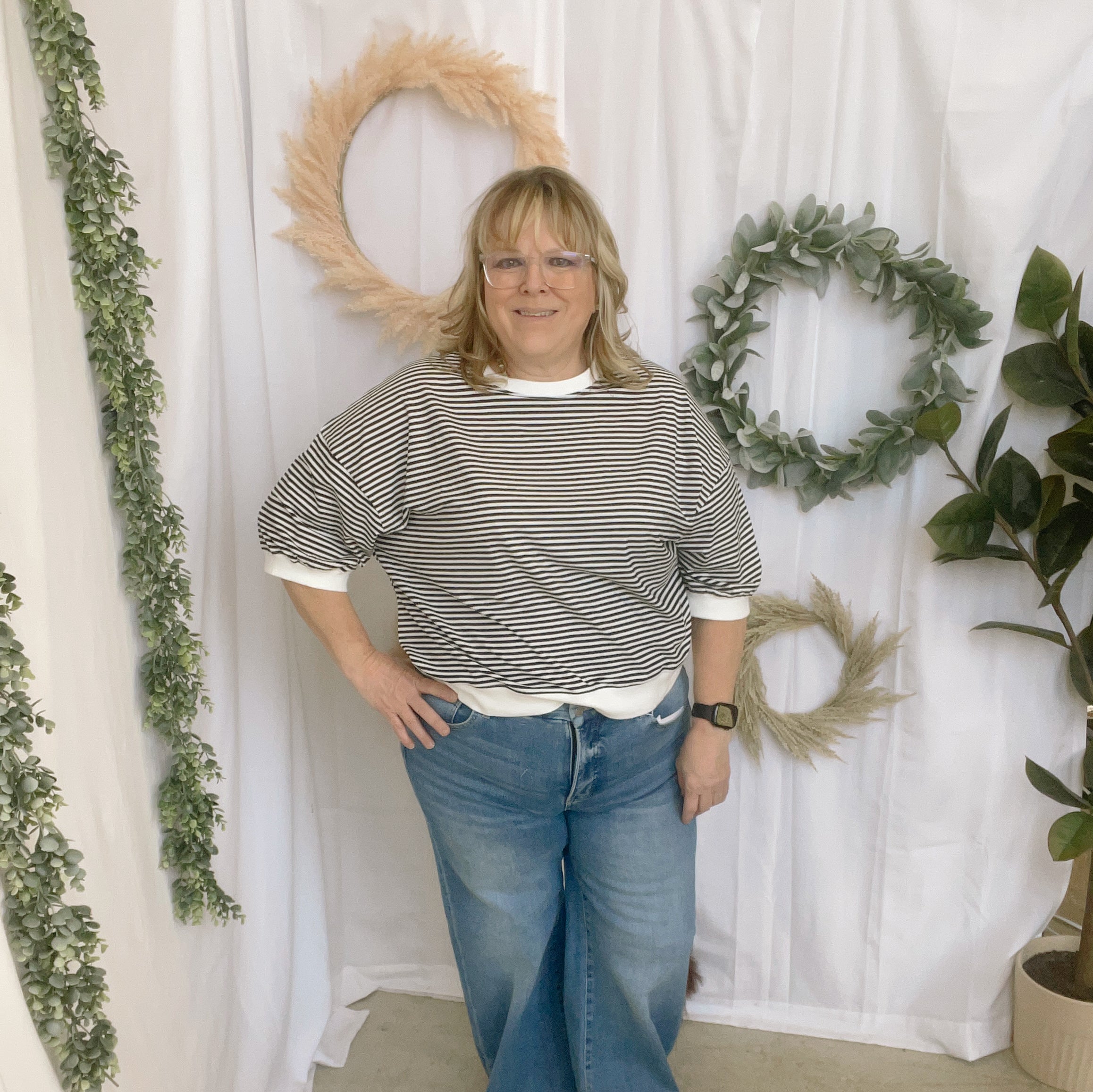Charlie Striped Rib Banded Top-Short Sleeve Tops-Zenana-The Silo Boutique, Women's Fashion Boutique Located in Warren and Grand Forks North Dakota