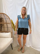 Chambray Sleeveless Tank Top-Tank Tops-blu pepper-The Silo Boutique, Women's Fashion Boutique Located in Warren and Grand Forks North Dakota