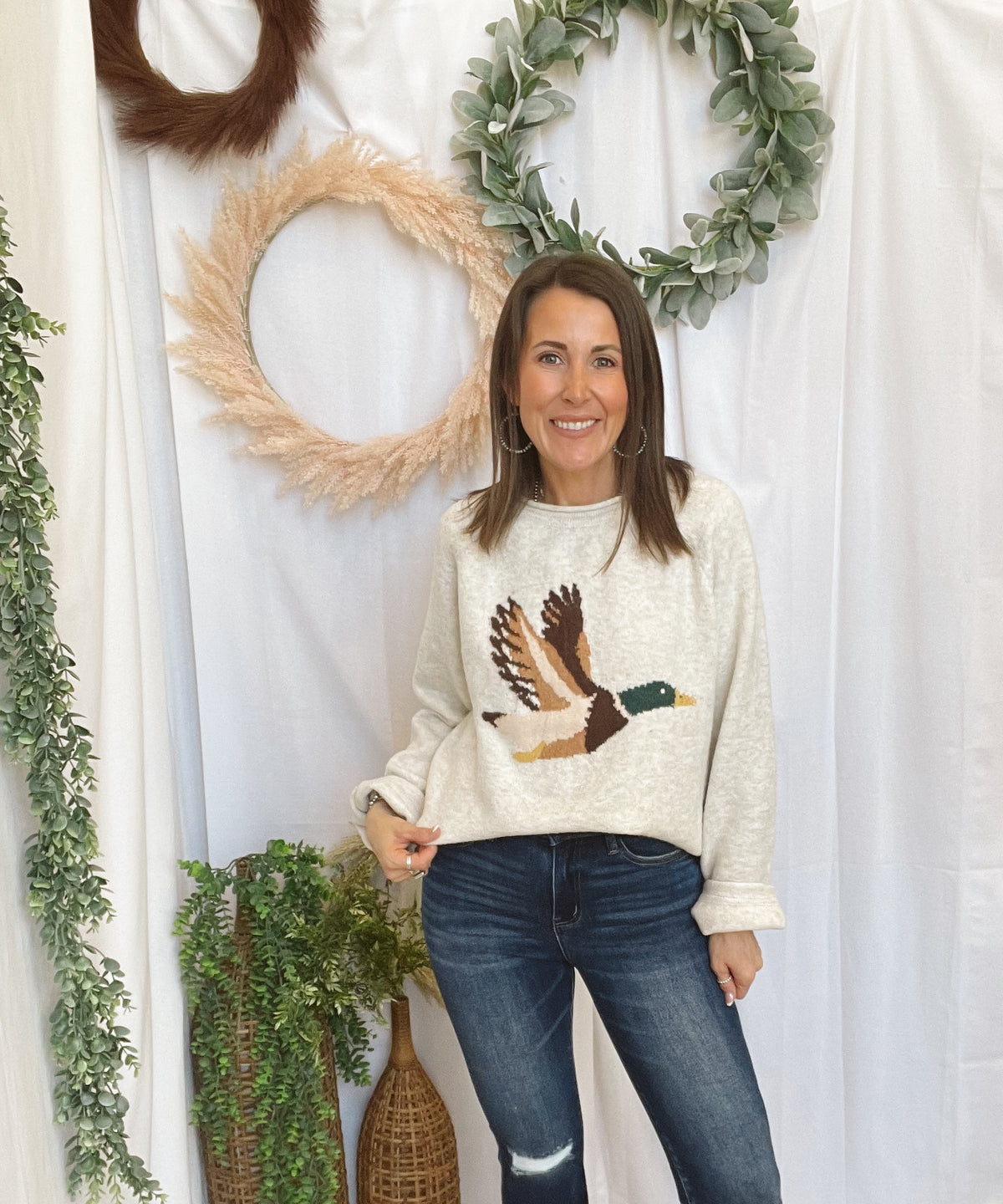 Mallard In Flight Sweater-Oatmeal-Sweaters-very j-The Silo Boutique, Women's Fashion Boutique Located in Warren and Grand Forks North Dakota