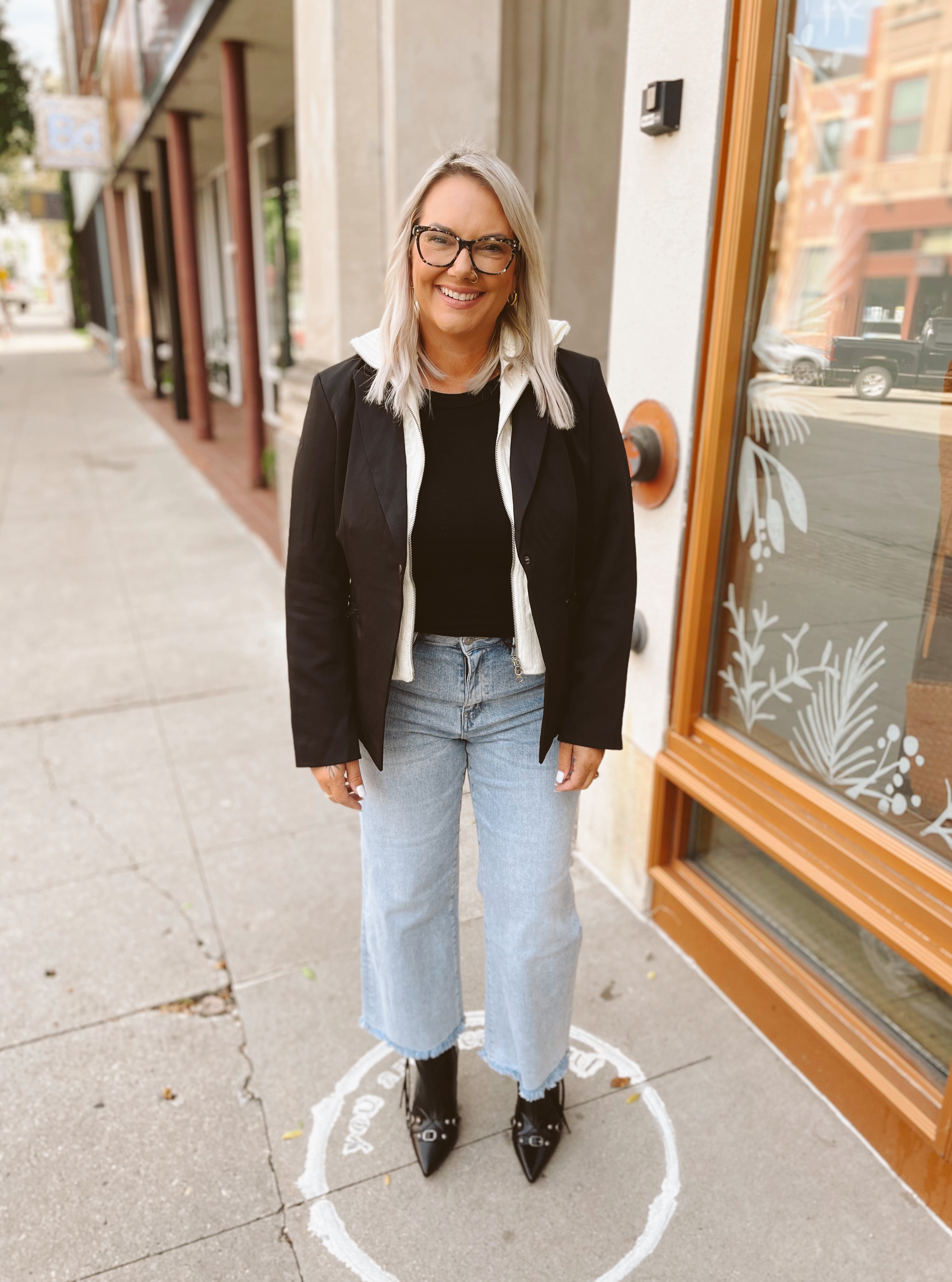 Elan Bow Black Sweater Blazer-Blazers-elan-The Silo Boutique, Women's Fashion Boutique Located in Warren and Grand Forks North Dakota