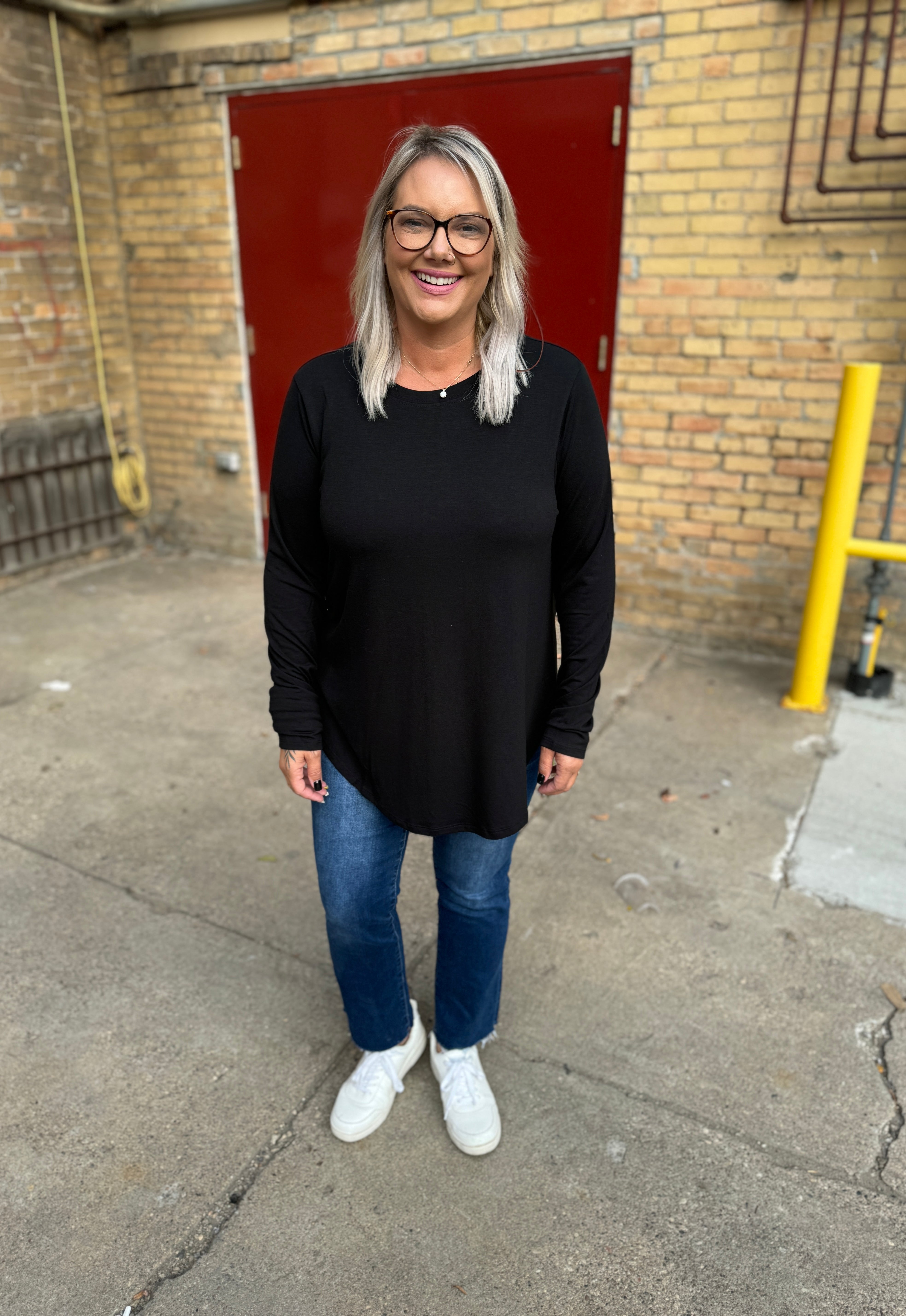 Zeeva Black Long Sleeve Round Hem Top-Long Sleeve Tops-Zenana-The Silo Boutique, Women's Fashion Boutique Located in Warren and Grand Forks North Dakota