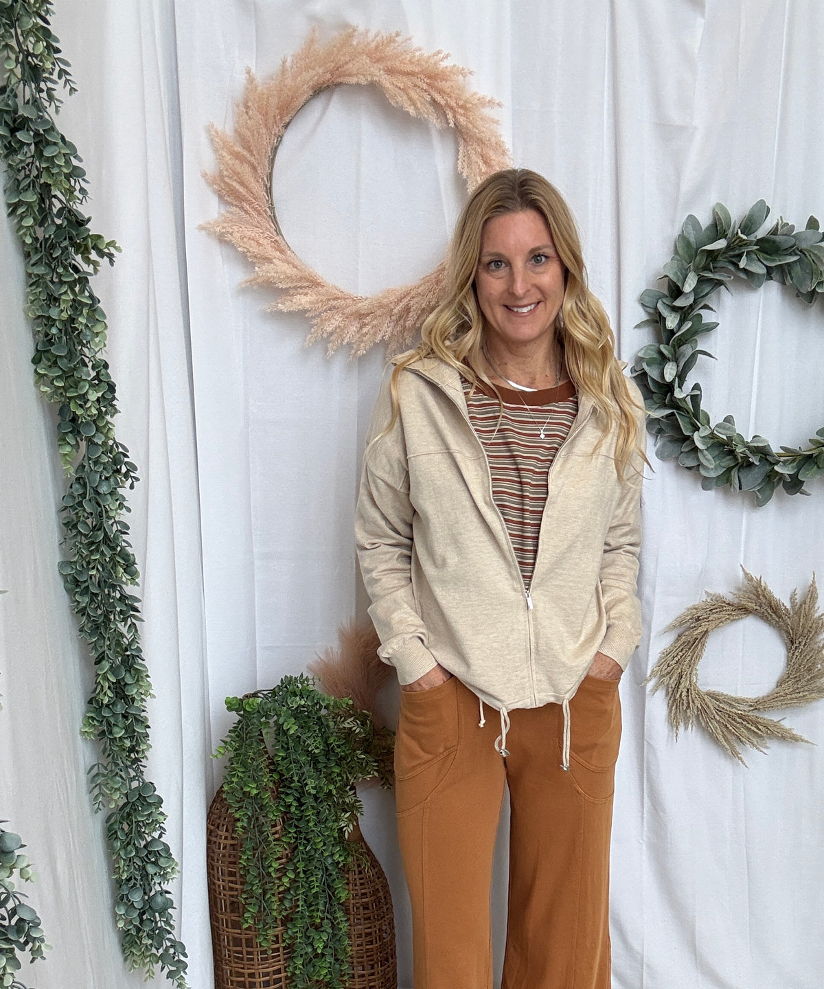 Larissa Zip Up Cardigan-Oatmeal-Cardigans-staccato-The Silo Boutique, Women's Fashion Boutique Located in Warren and Grand Forks North Dakota