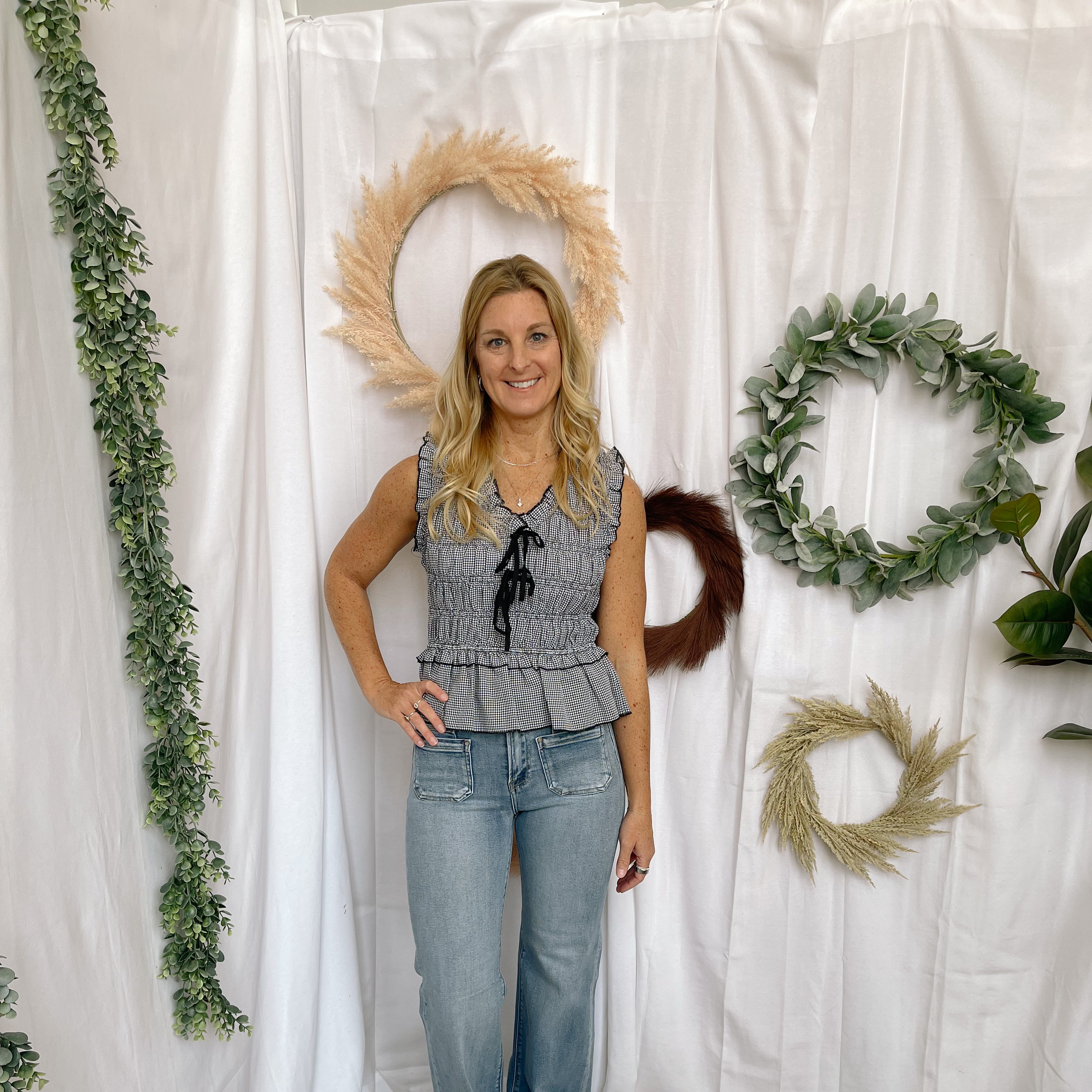 Mini Gingham Smocked Tank Top-Tank Tops-stacatto-The Silo Boutique, Women's Fashion Boutique Located in Warren and Grand Forks North Dakota