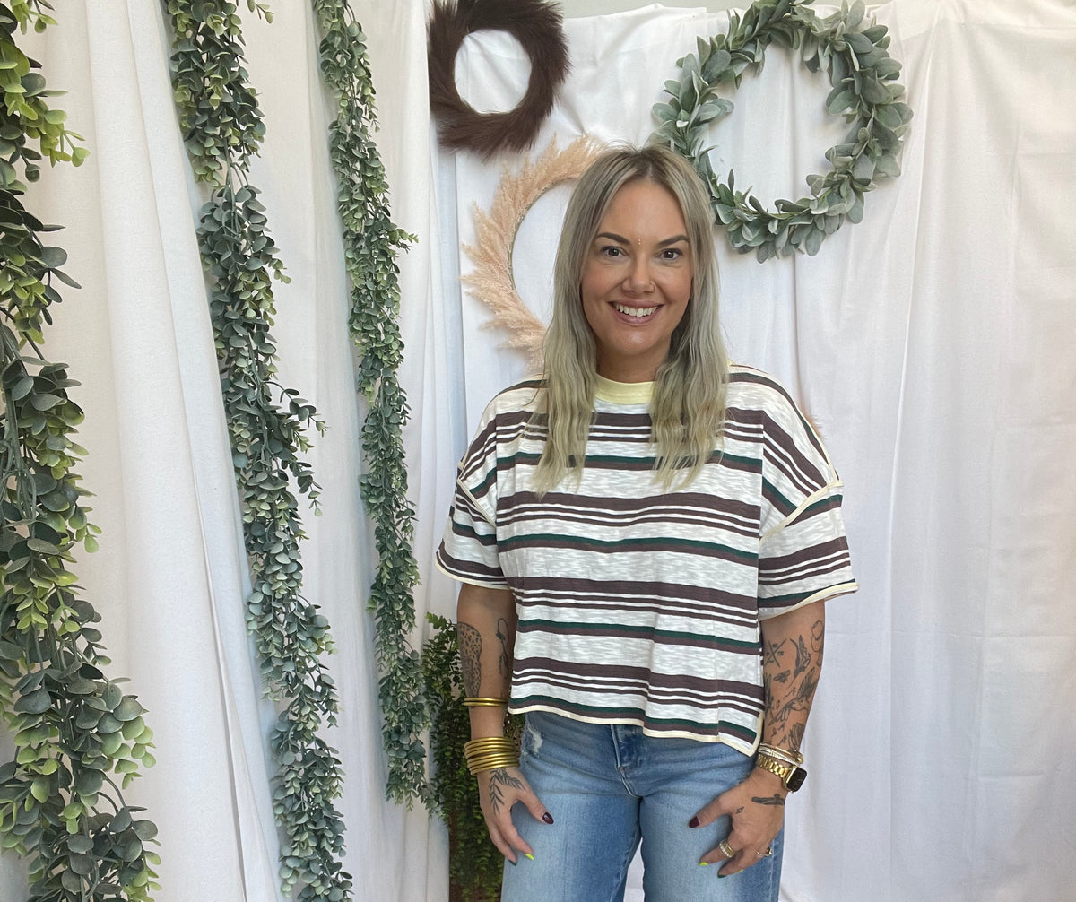 Lennie Striped Tee-Short Sleeve Tops-eesome-The Silo Boutique, Women's Fashion Boutique Located in Warren and Grand Forks North Dakota