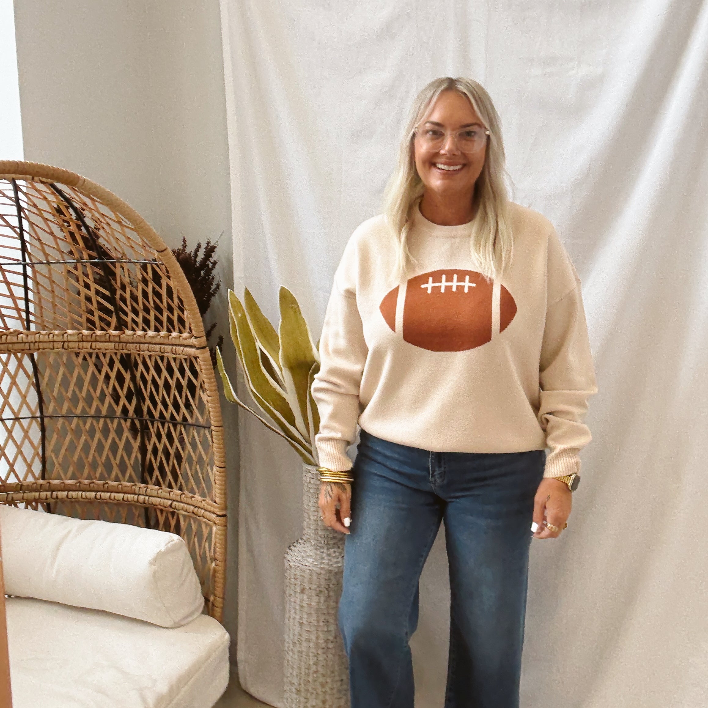 Cream Football Sweater-Sweaters-tea and Rose-The Silo Boutique, Women's Fashion Boutique Located in Warren and Grand Forks North Dakota