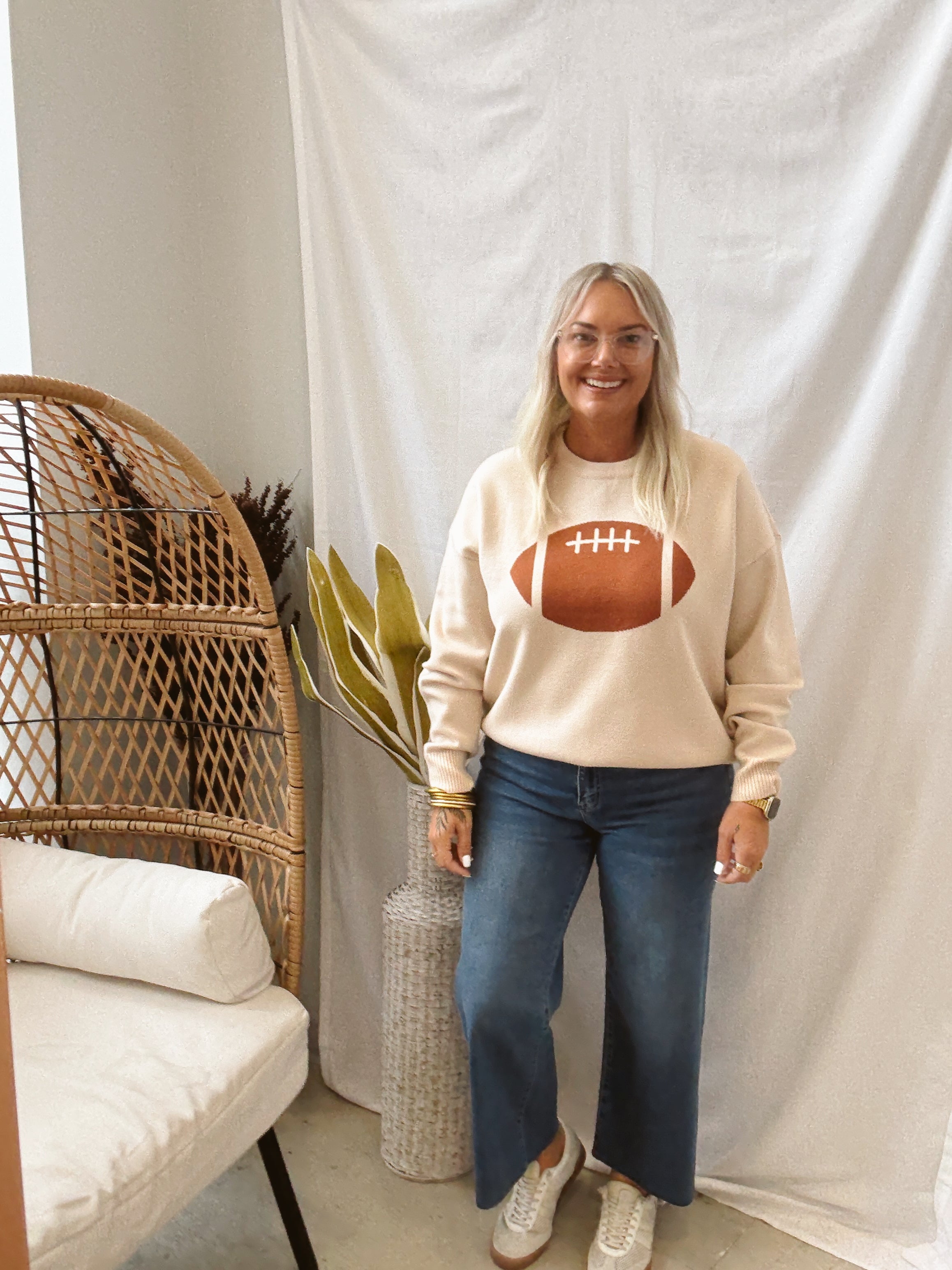 Cream Football Sweater-Sweaters-tea and Rose-The Silo Boutique, Women's Fashion Boutique Located in Warren and Grand Forks North Dakota