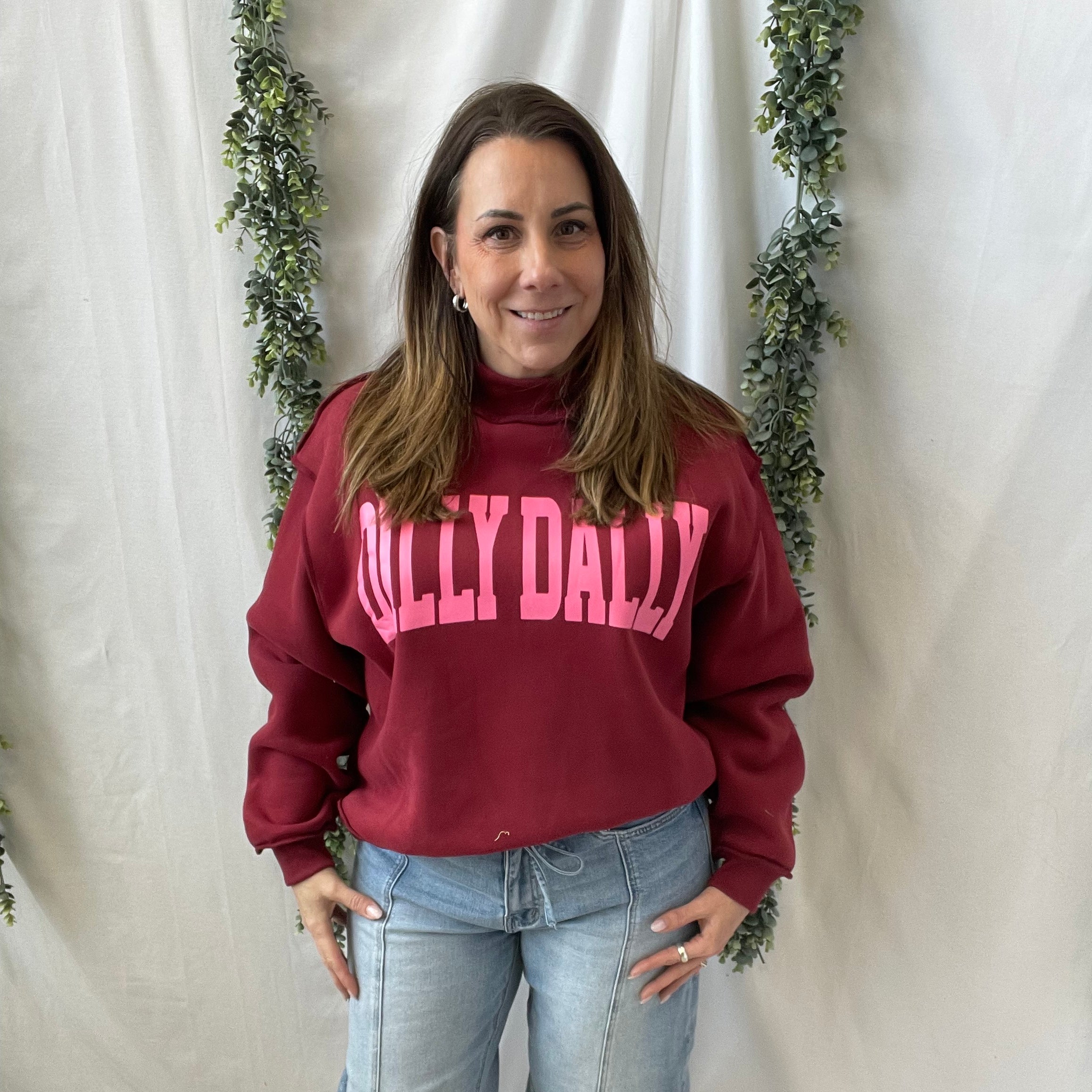 Burgundy Dilly Dally Mock Sweatshirt-Sweatshirts-bucketlist-The Silo Boutique, Women's Fashion Boutique Located in Warren and Grand Forks North Dakota