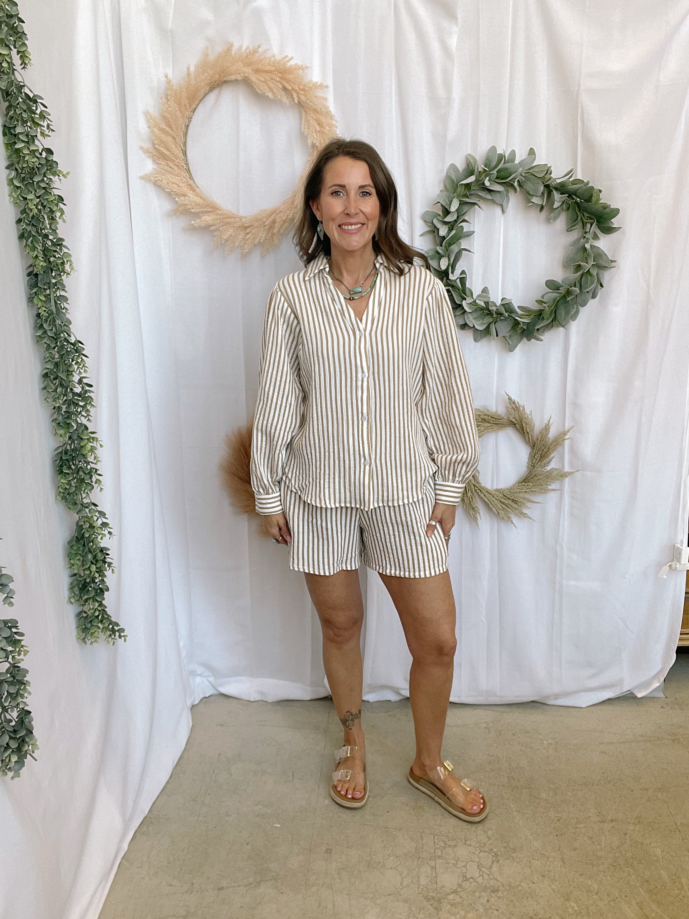 Maria Ivory Taupe Shorts-Shorts-fun2fun-The Silo Boutique, Women's Fashion Boutique Located in Warren and Grand Forks North Dakota