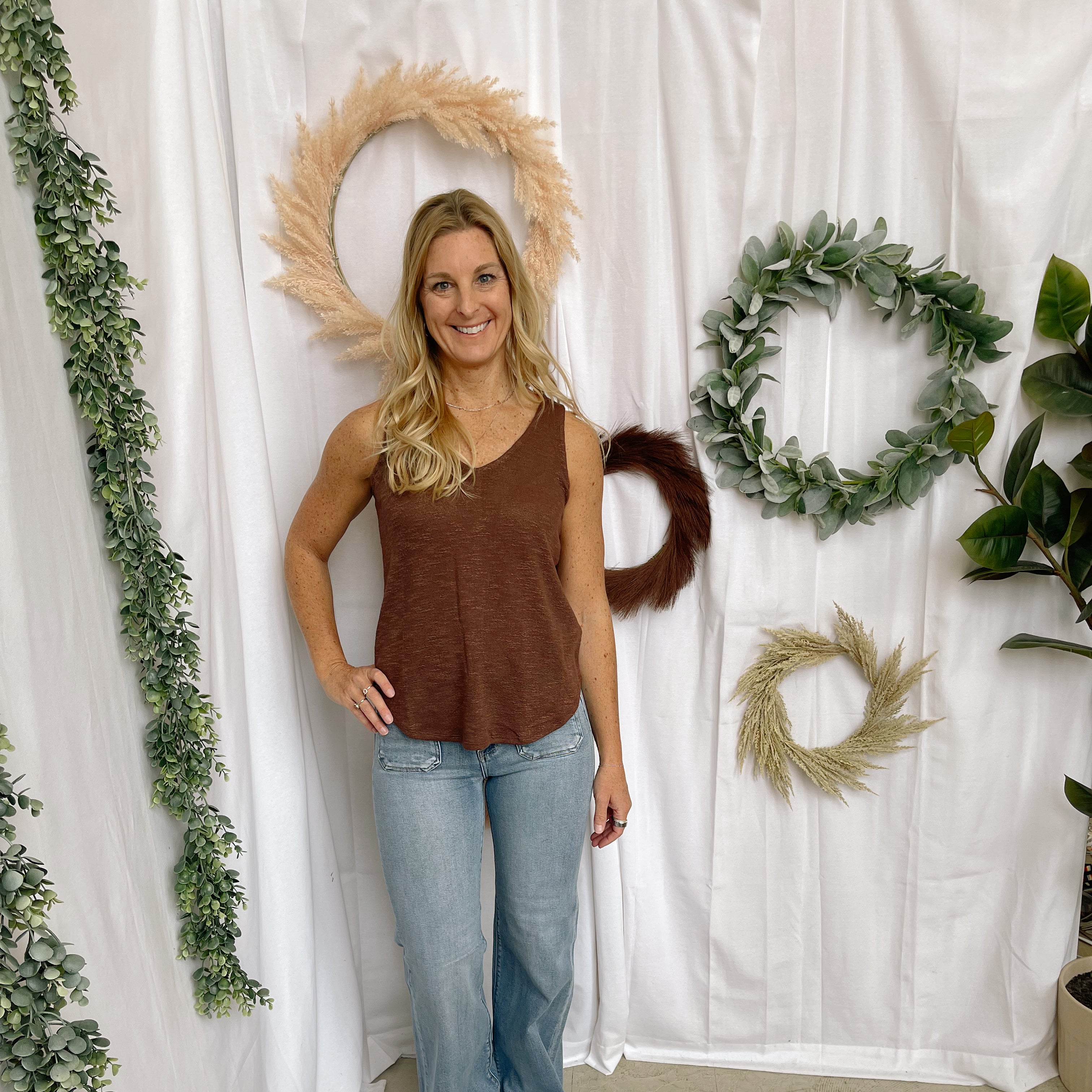 Mel V Neck Slub Tank Top-Brown-Tank Tops-Zenana-The Silo Boutique, Women's Fashion Boutique Located in Warren and Grand Forks North Dakota