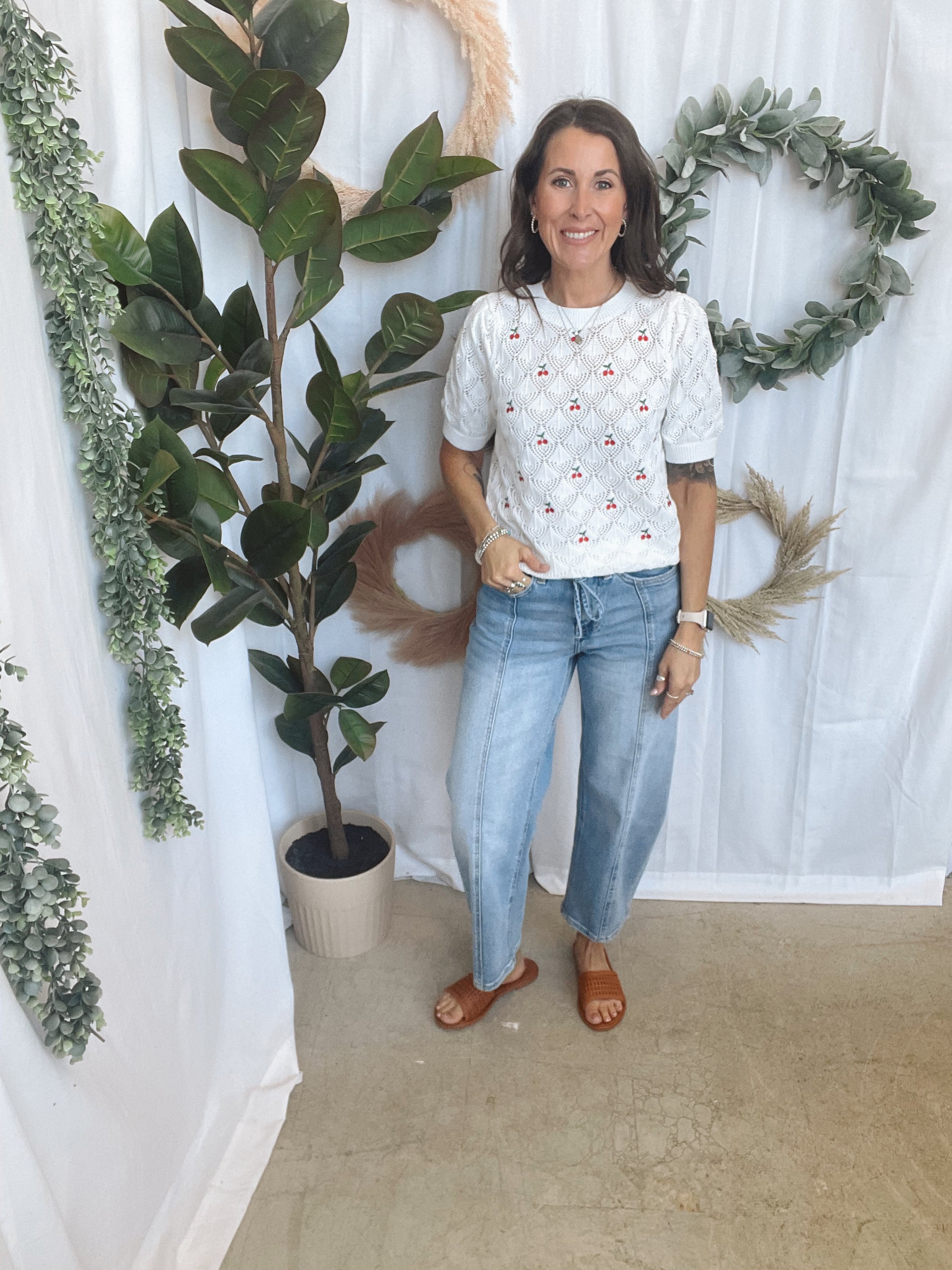 Cherry Crochet Top-Short Sleeve Tops-staccato-The Silo Boutique, Women's Fashion Boutique Located in Warren and Grand Forks North Dakota