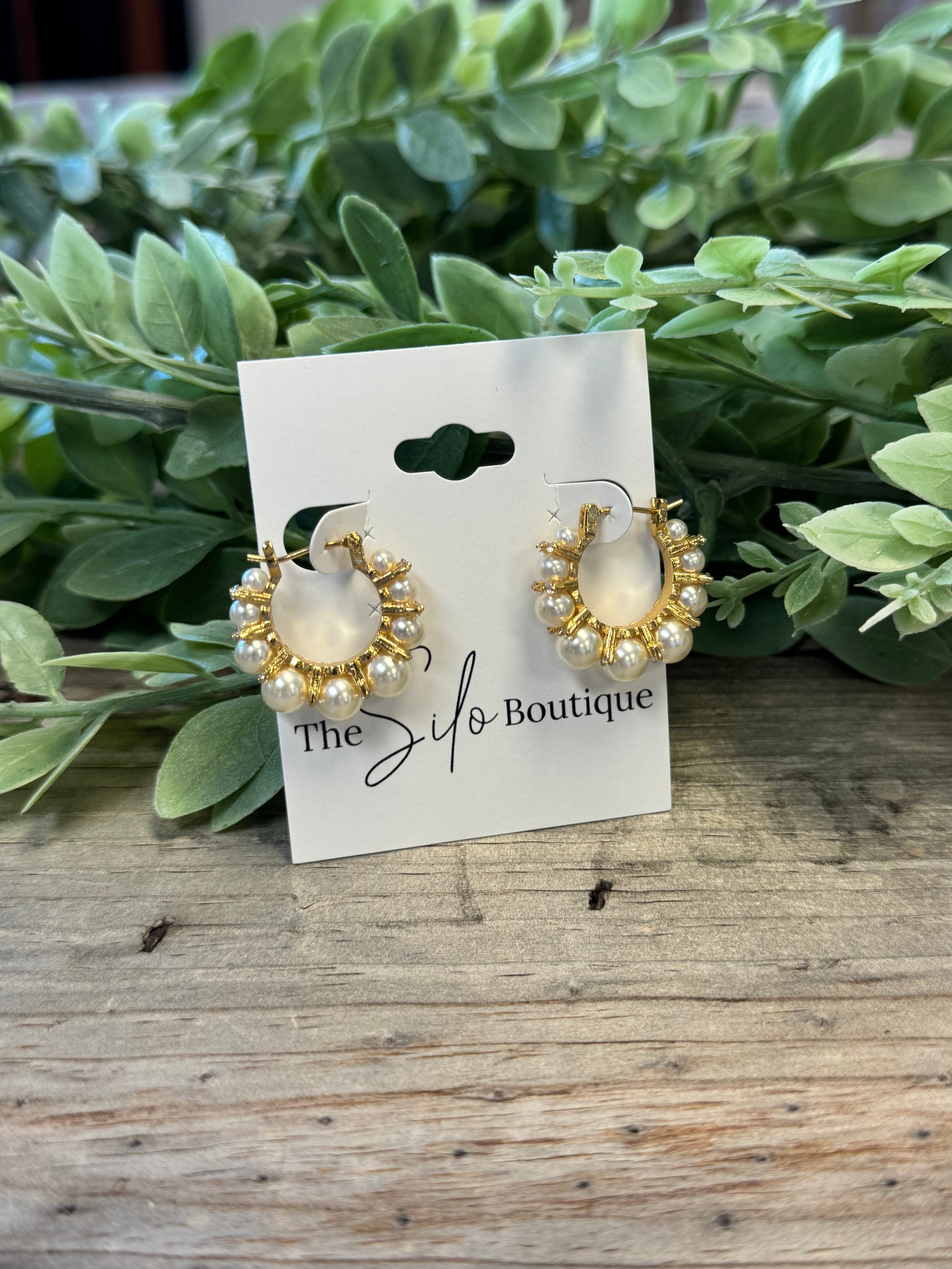 Tunic Mini Pearls Hoop Earrings-Earrings-2unic-The Silo Boutique, Women's Fashion Boutique Located in Warren and Grand Forks North Dakota