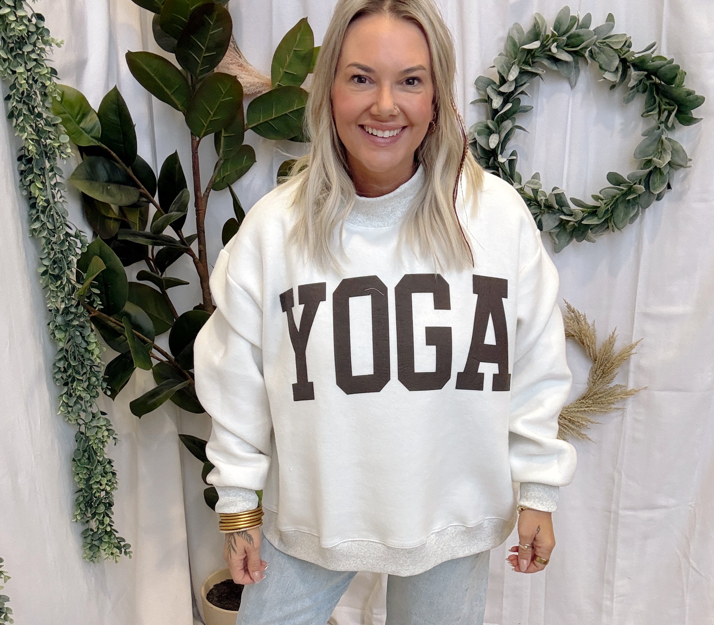 Brown Font Pilates & Yoga Sweatshirt-Sweatshirts-bucketlist-The Silo Boutique, Women's Fashion Boutique Located in Warren and Grand Forks North Dakota