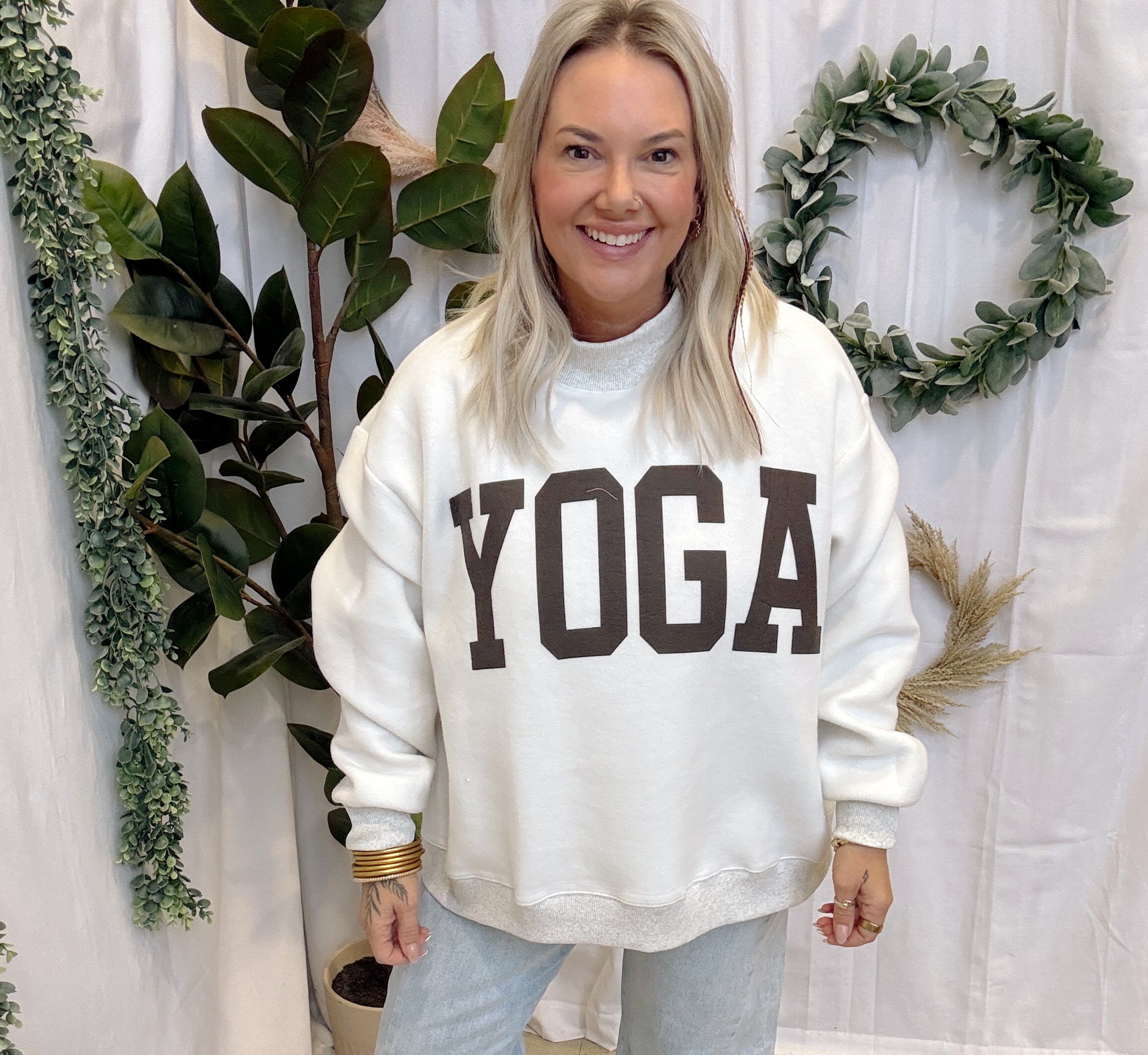 Brown Font Pilates & Yoga Sweatshirt-Sweatshirts-bucketlist-The Silo Boutique, Women's Fashion Boutique Located in Warren and Grand Forks North Dakota
