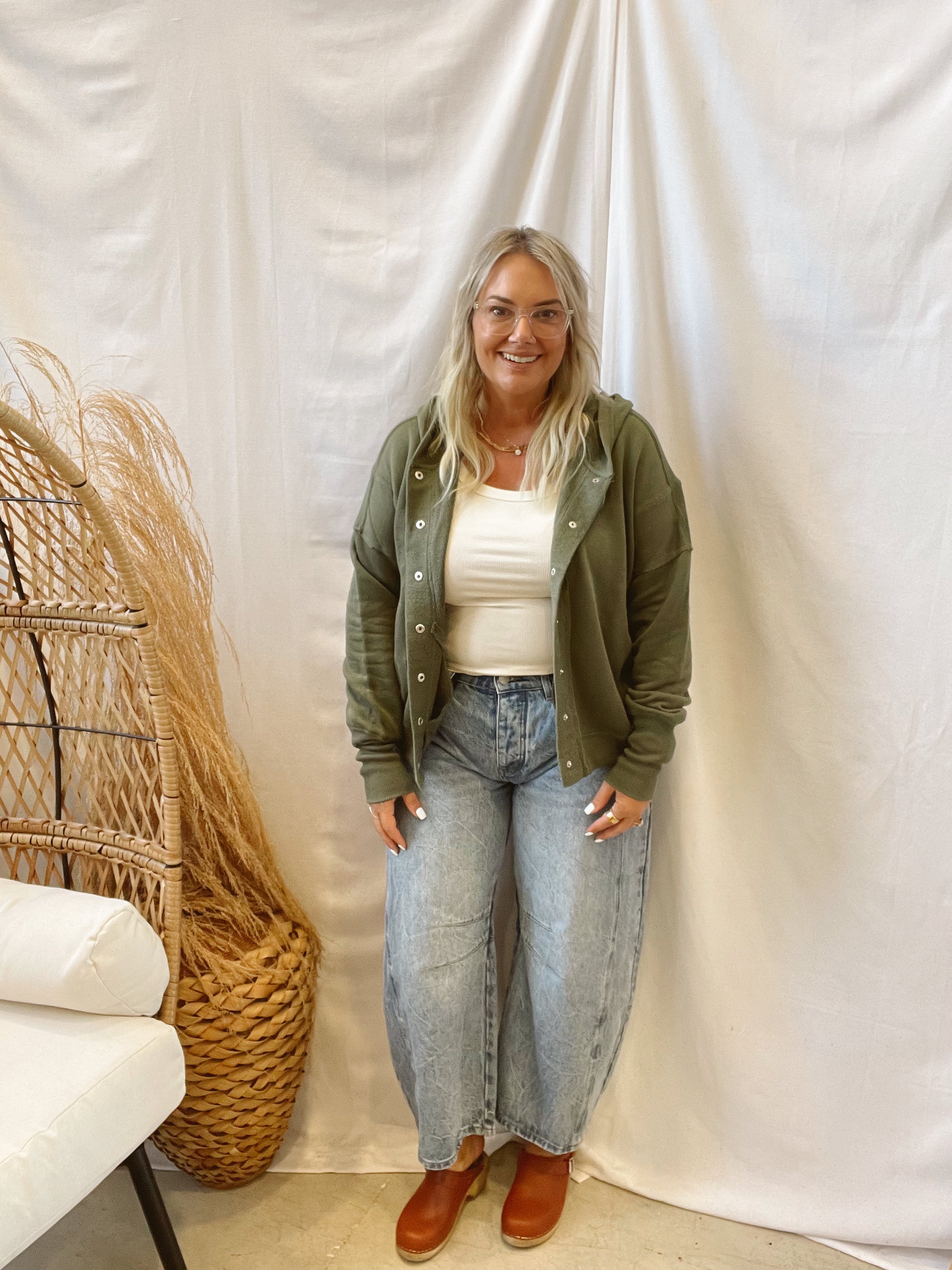 Olive Snap Button Hooded Cardigan-Sweaters-staccato-The Silo Boutique, Women's Fashion Boutique Located in Warren and Grand Forks North Dakota