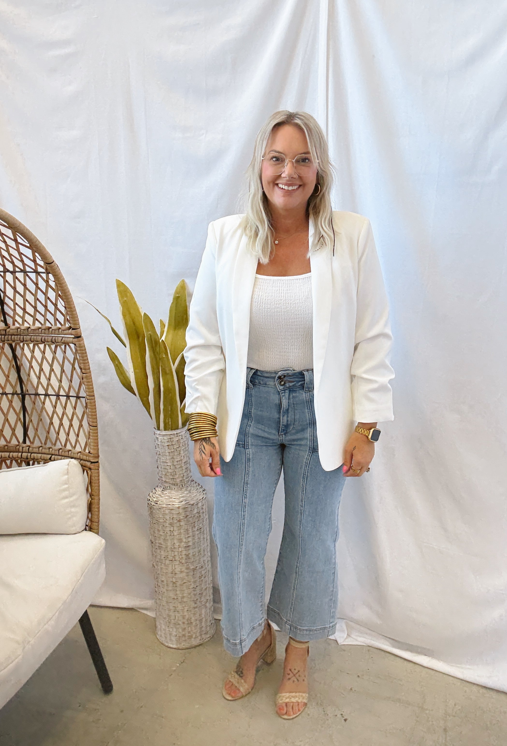 Classic Off White Blazer-Blazers-eesome-The Silo Boutique, Women's Fashion Boutique Located in Warren and Grand Forks North Dakota