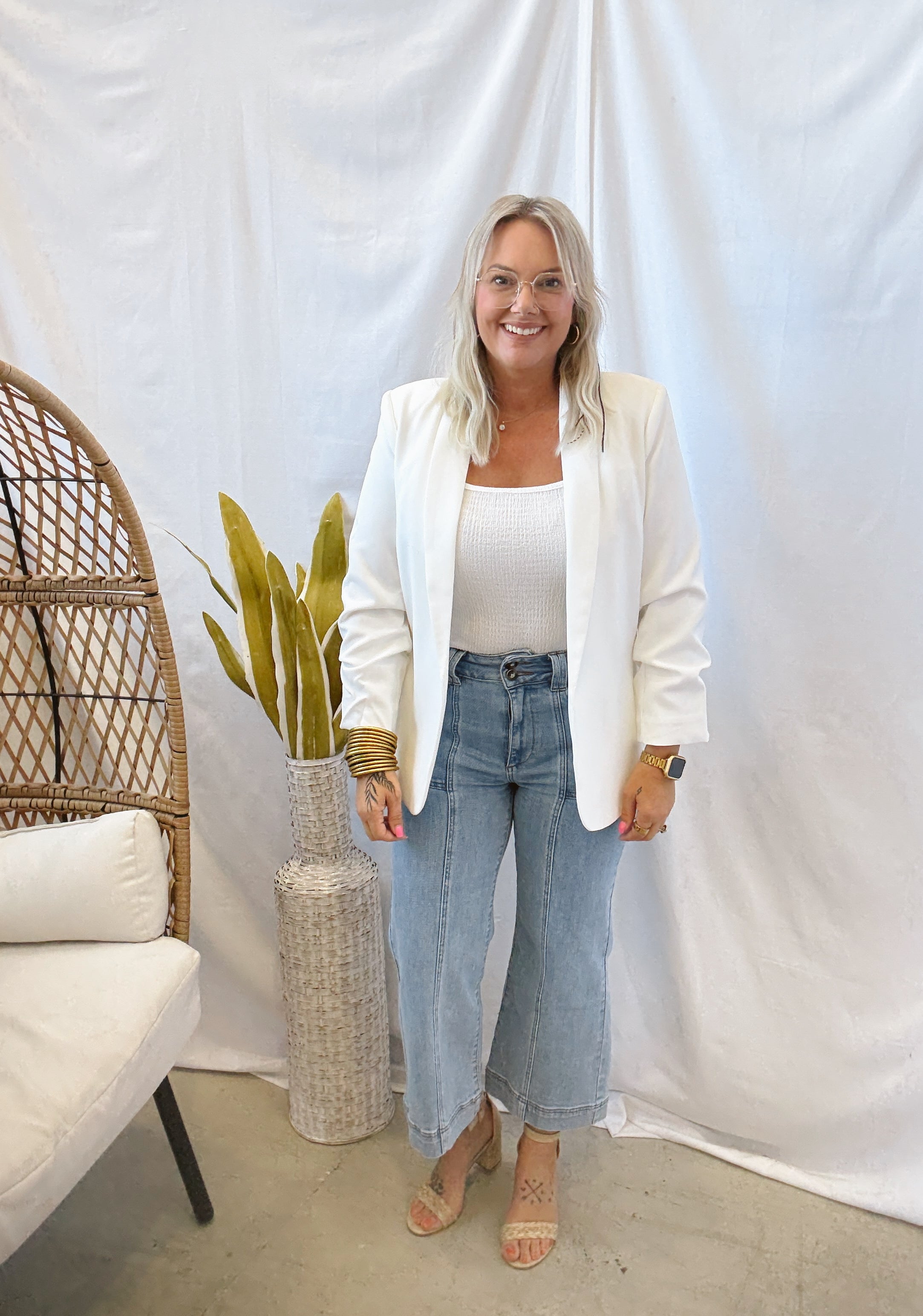 Classic Off White Blazer-Blazers-eesome-The Silo Boutique, Women's Fashion Boutique Located in Warren and Grand Forks North Dakota