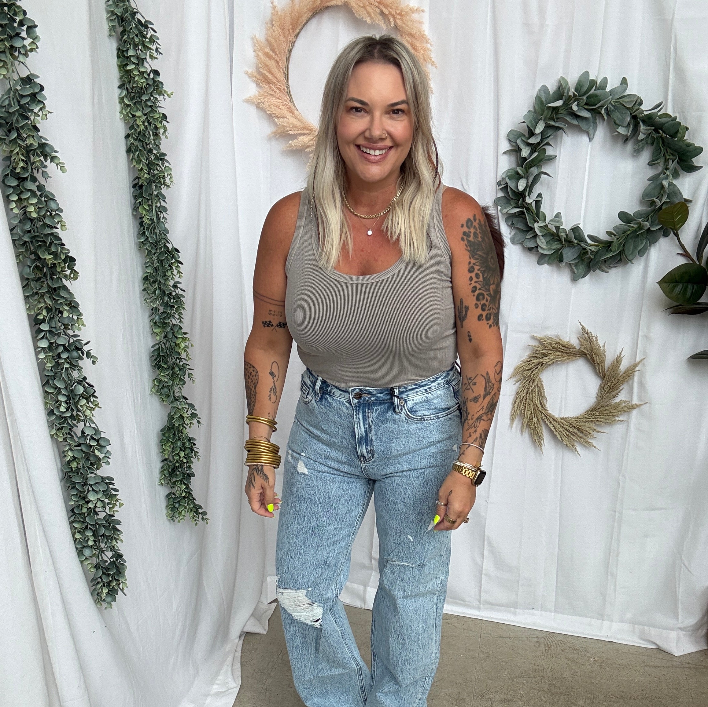 Mica Funny Blue Straight Jeans-Jeans-mica-The Silo Boutique, Women's Fashion Boutique Located in Warren and Grand Forks North Dakota