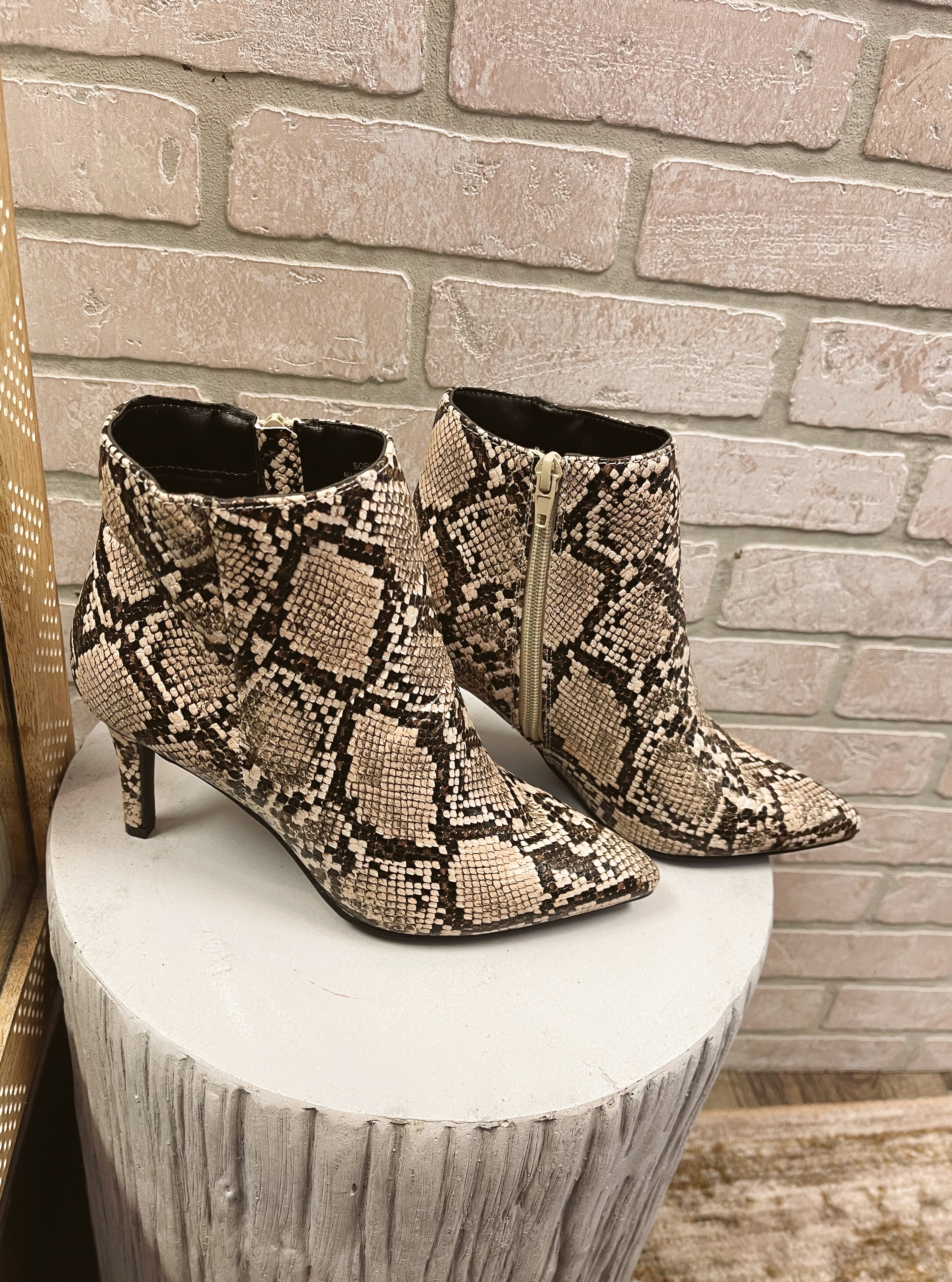 Bamboo Soraya Beige Snake Bootie-Final Sale-Boots-bamboo-The Silo Boutique, Women's Fashion Boutique Located in Warren and Grand Forks North Dakota