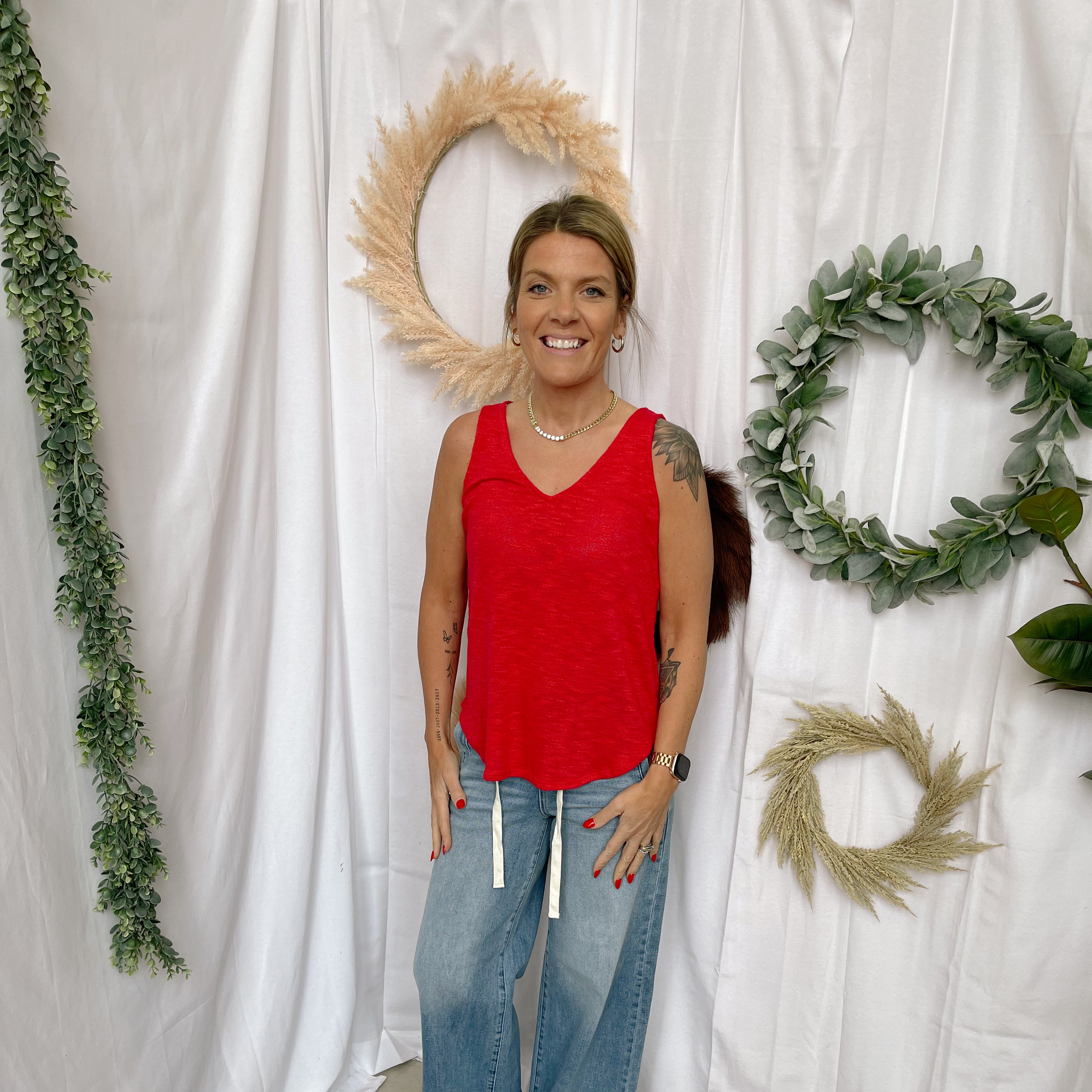 Mel V Neck Slub Tank Top-Red-Tank Tops-Zenana-The Silo Boutique, Women's Fashion Boutique Located in Warren and Grand Forks North Dakota