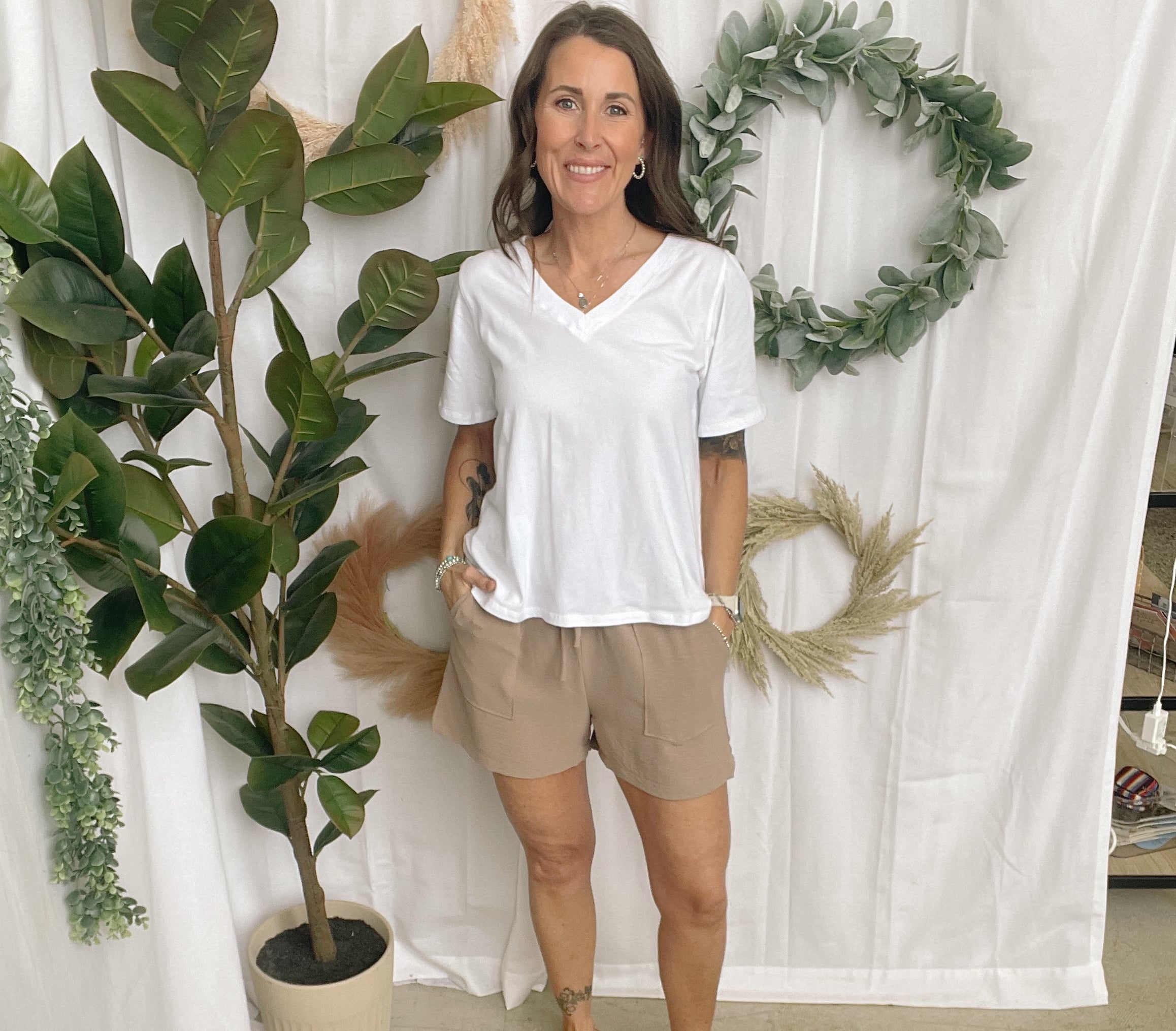 Mono Pima V Neck Tee-White-Short Sleeve Tops-mono b-The Silo Boutique, Women's Fashion Boutique Located in Warren and Grand Forks North Dakota