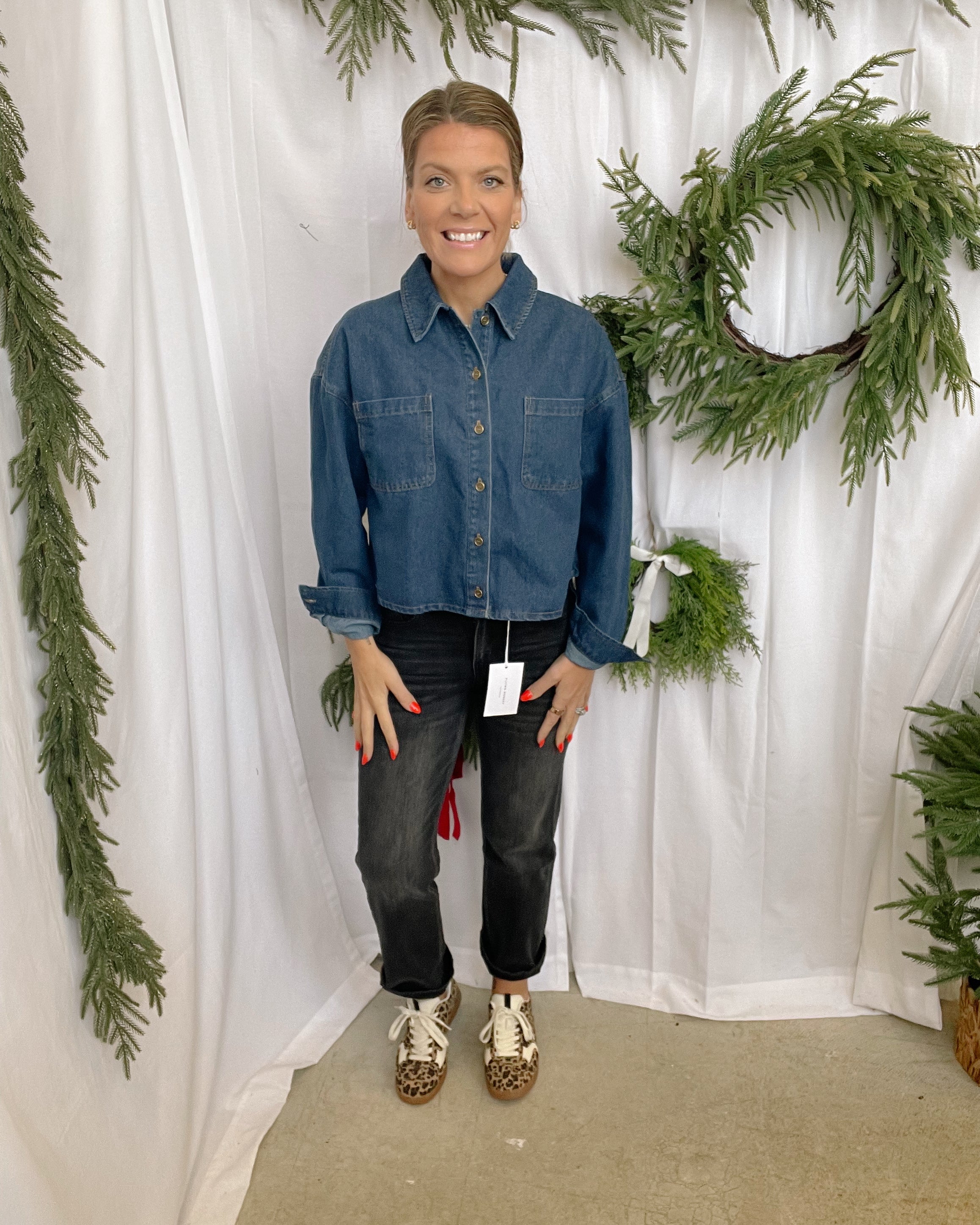 No Blues Collared Crop Jacket-Coats & Jackets-blu pepper-The Silo Boutique, Women's Fashion Boutique Located in Warren and Grand Forks North Dakota