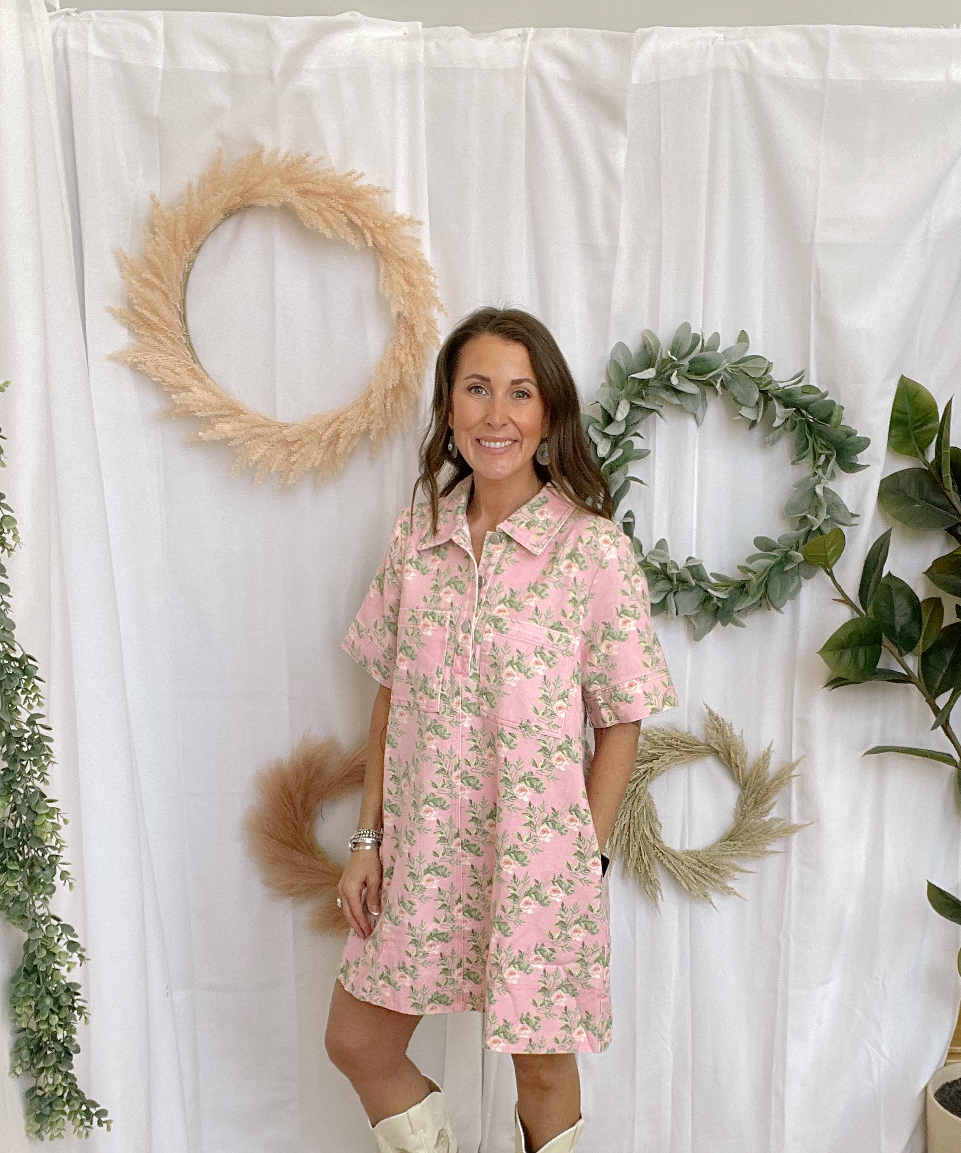 Favorite Floral Print Denim Dress-Dresses-entro-The Silo Boutique, Women's Fashion Boutique Located in Warren and Grand Forks North Dakota