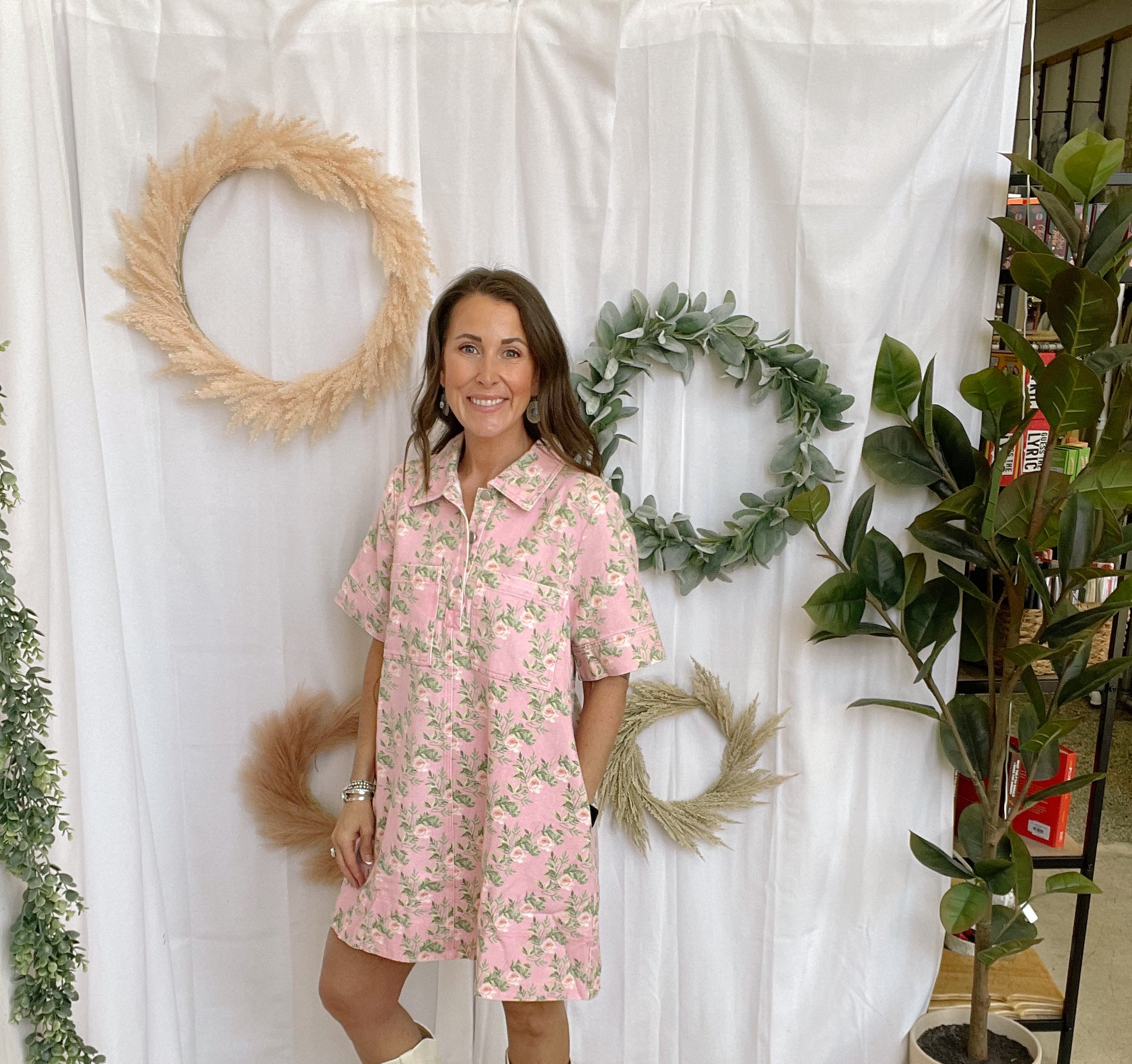 Favorite Floral Print Denim Dress-Dresses-entro-The Silo Boutique, Women's Fashion Boutique Located in Warren and Grand Forks North Dakota