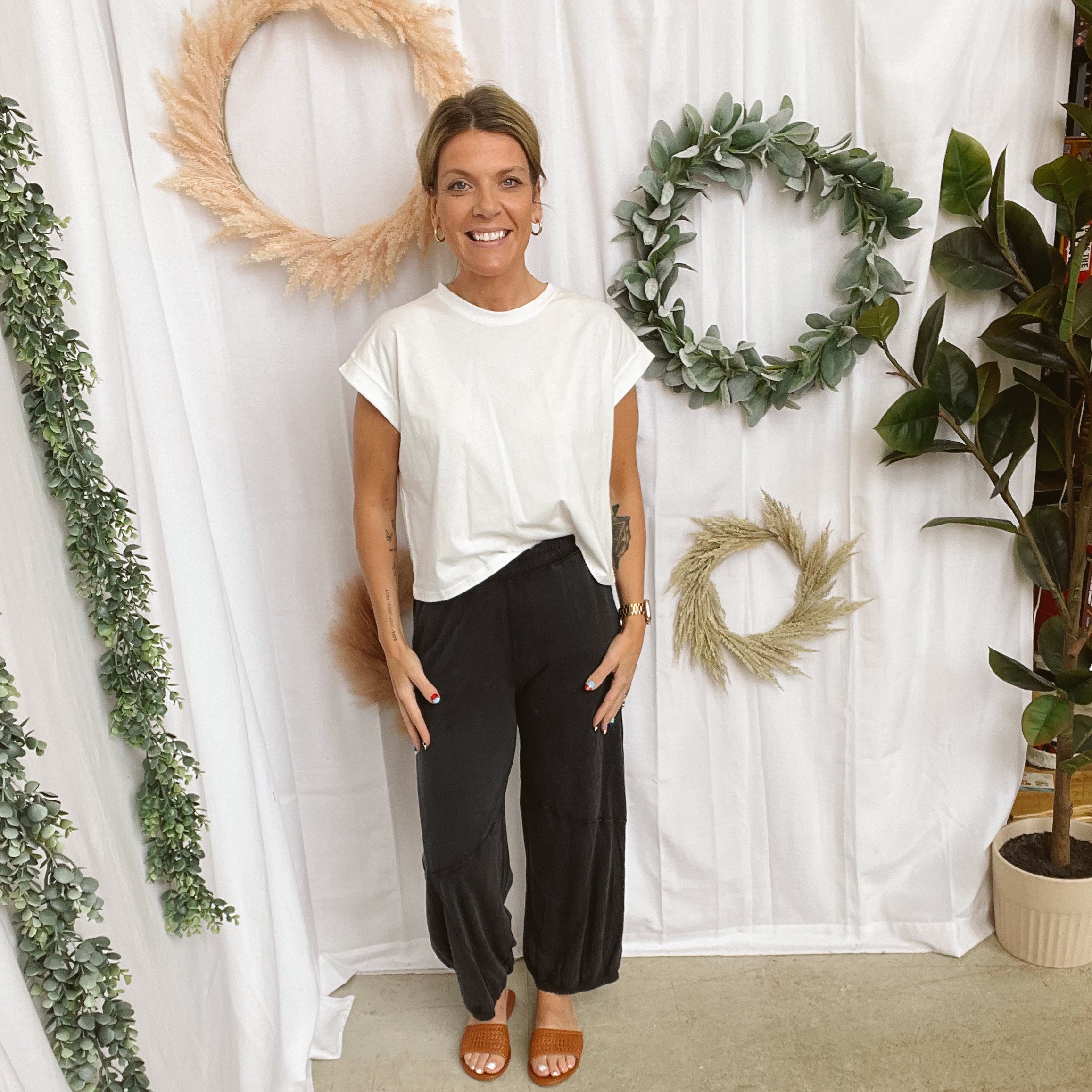 Miou Muse Cuffed Sleeve Top-White-Short Sleeve Tops-miou muse-The Silo Boutique, Women's Fashion Boutique Located in Warren and Grand Forks North Dakota