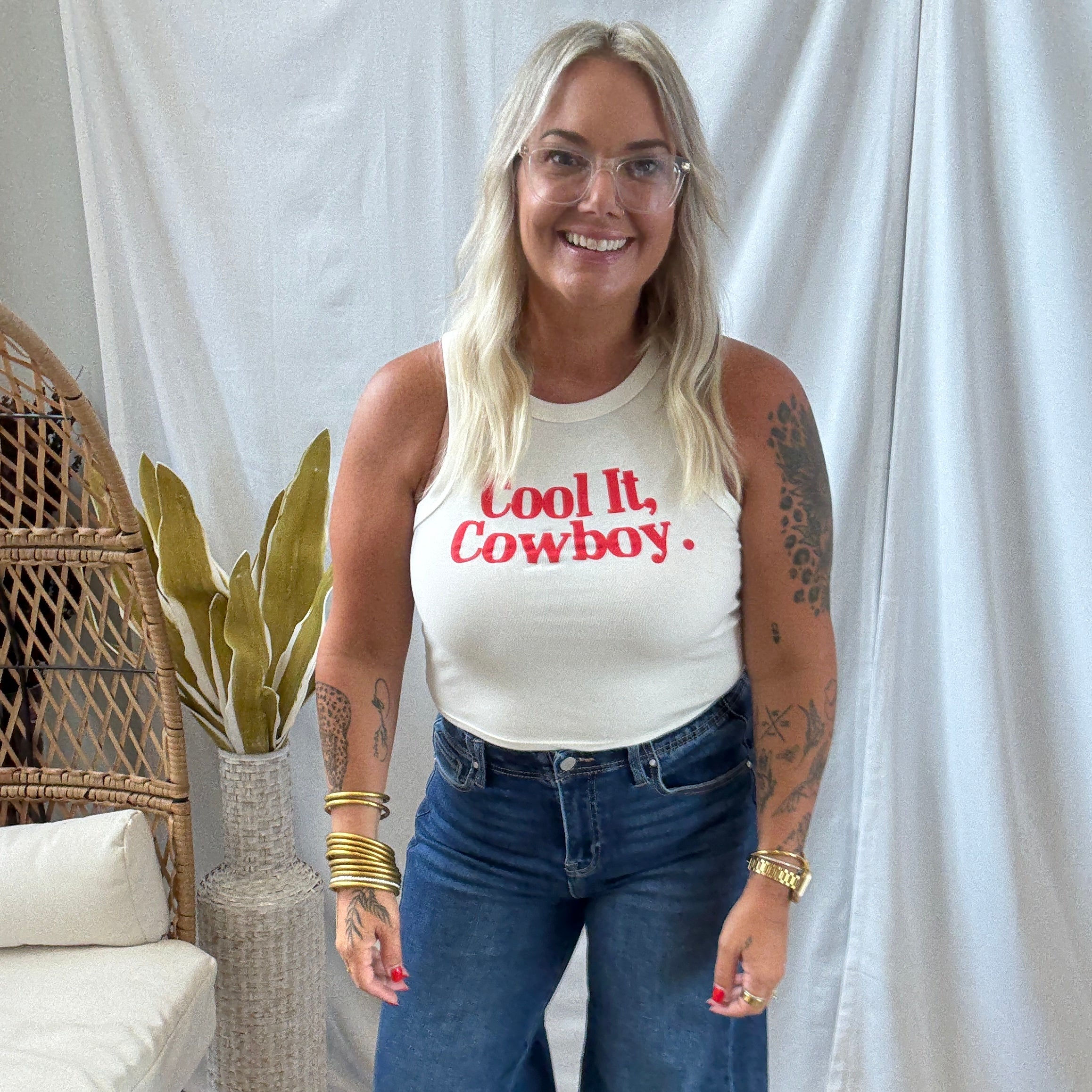 White Cool It Cowboy Tank-Tank Tops-charlie southern-The Silo Boutique, Women's Fashion Boutique Located in Warren and Grand Forks North Dakota