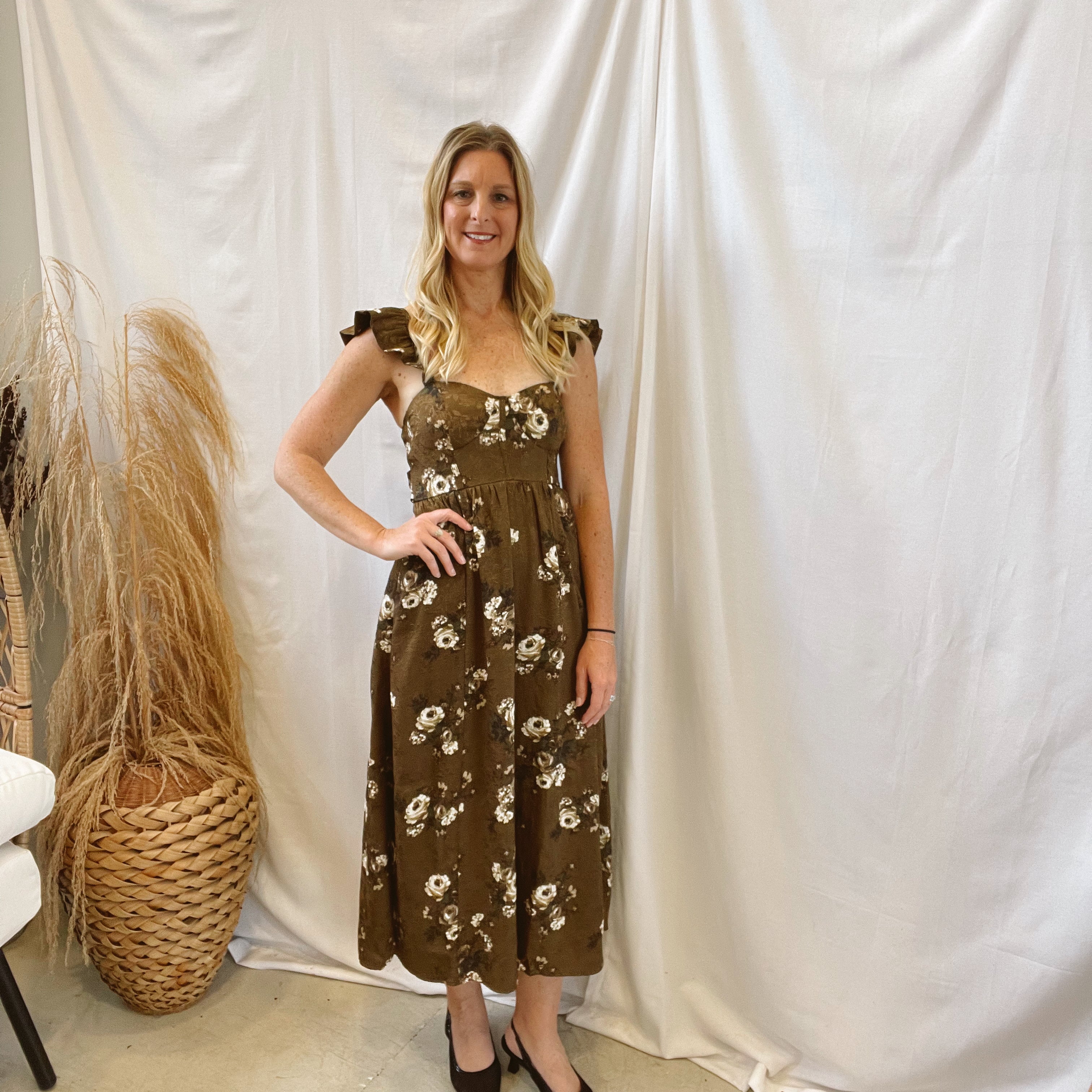 Floral Ruffle Detail Dress-Dresses-blu pepper-The Silo Boutique, Women's Fashion Boutique Located in Warren and Grand Forks North Dakota