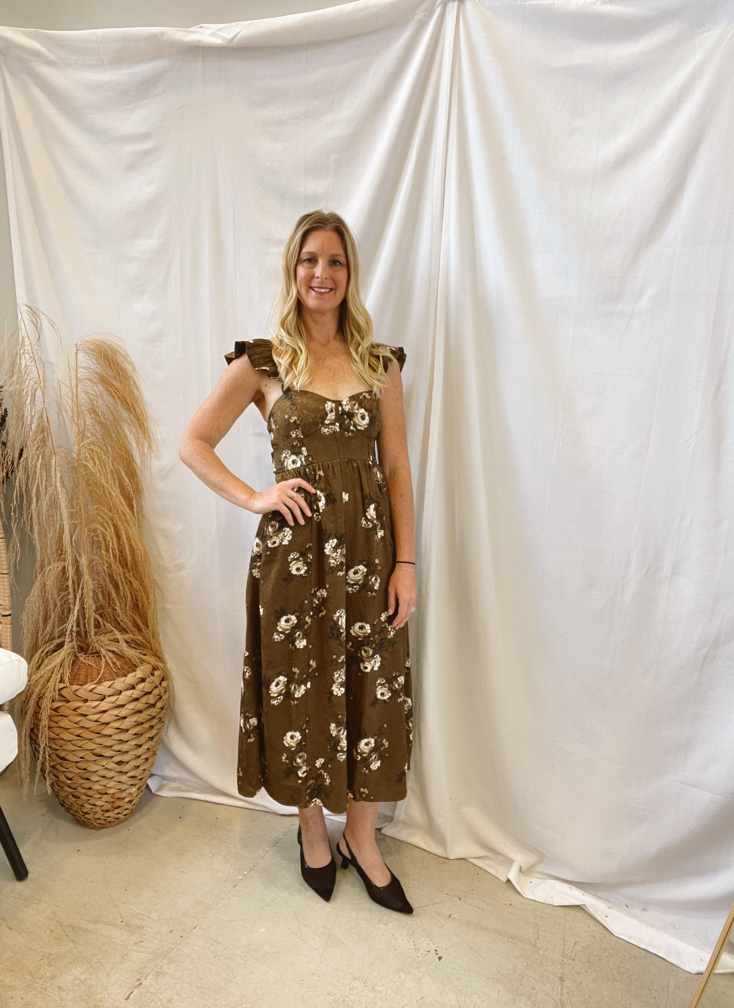 Floral Ruffle Detail Dress-Dresses-blu pepper-The Silo Boutique, Women's Fashion Boutique Located in Warren and Grand Forks North Dakota