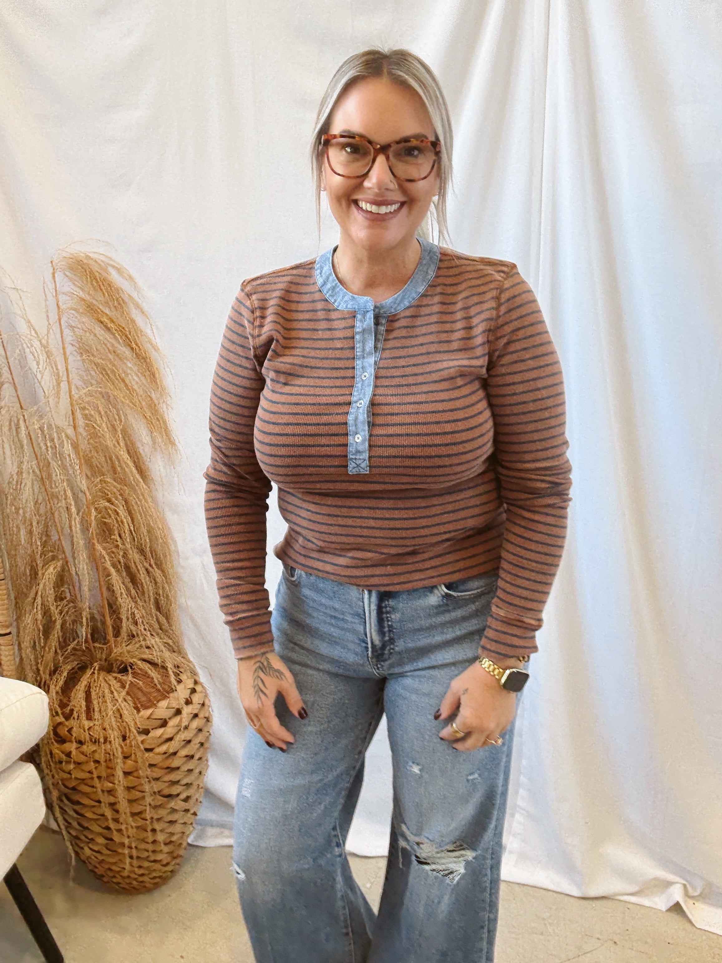 Cinnamon Snow Long Sleeve Stripe Top-Long Sleeve Tops-eesome-The Silo Boutique, Women's Fashion Boutique Located in Warren and Grand Forks North Dakota