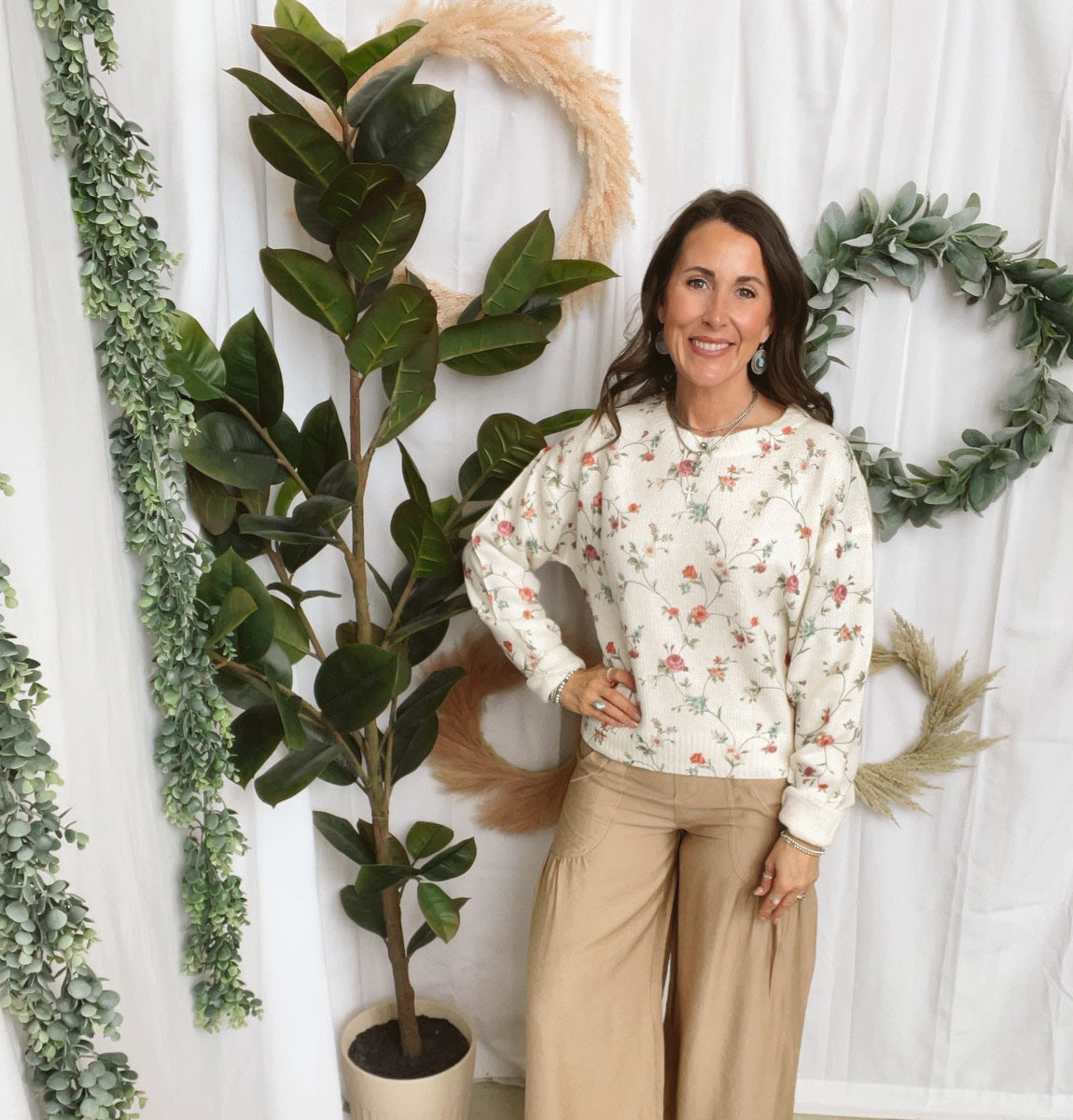 Jade Cream Floral Lightweight Sweater-Sweaters-jade by jane-The Silo Boutique, Women's Fashion Boutique Located in Warren and Grand Forks North Dakota