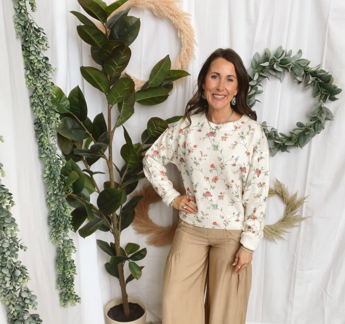 Jade Cream Floral Lightweight Sweater-Sweaters-jade by jane-The Silo Boutique, Women's Fashion Boutique Located in Warren and Grand Forks North Dakota