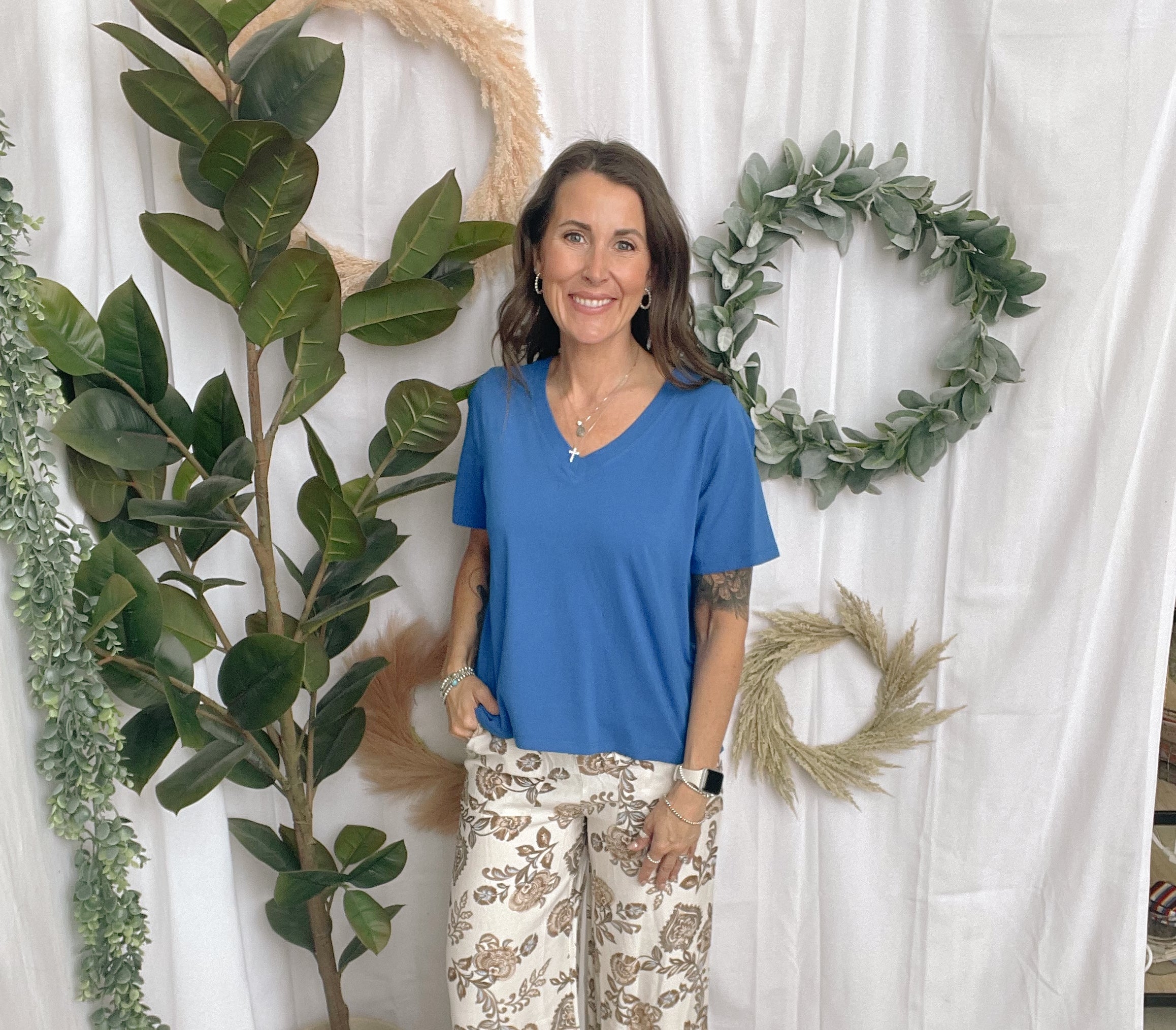 Mono Pima V Neck Tee-Indigo-Short Sleeve Tops-mono b-The Silo Boutique, Women's Fashion Boutique Located in Warren and Grand Forks North Dakota