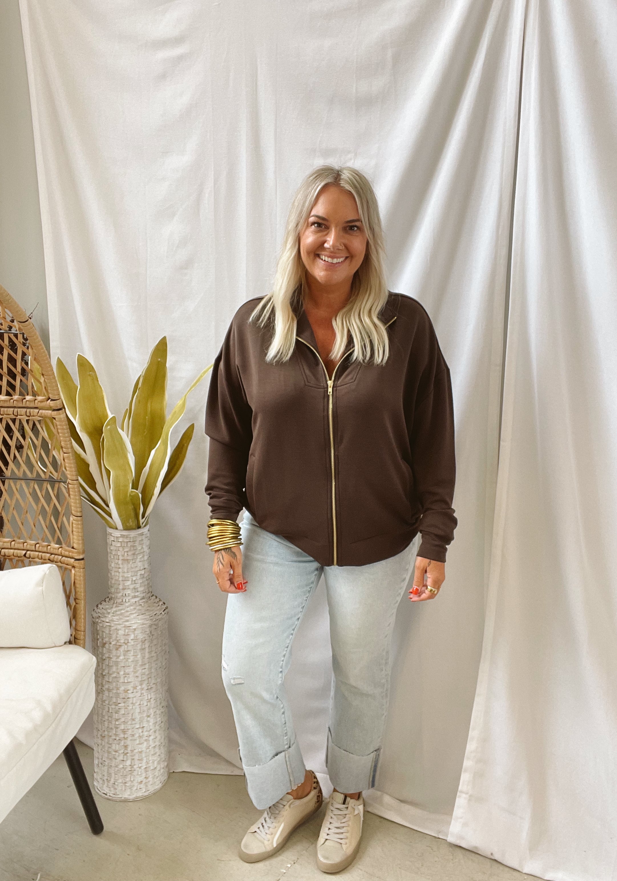 Mono B Laguna Scuba Sweatshirt-Brown-Sweatshirts-mono b-The Silo Boutique, Women's Fashion Boutique Located in Warren and Grand Forks North Dakota