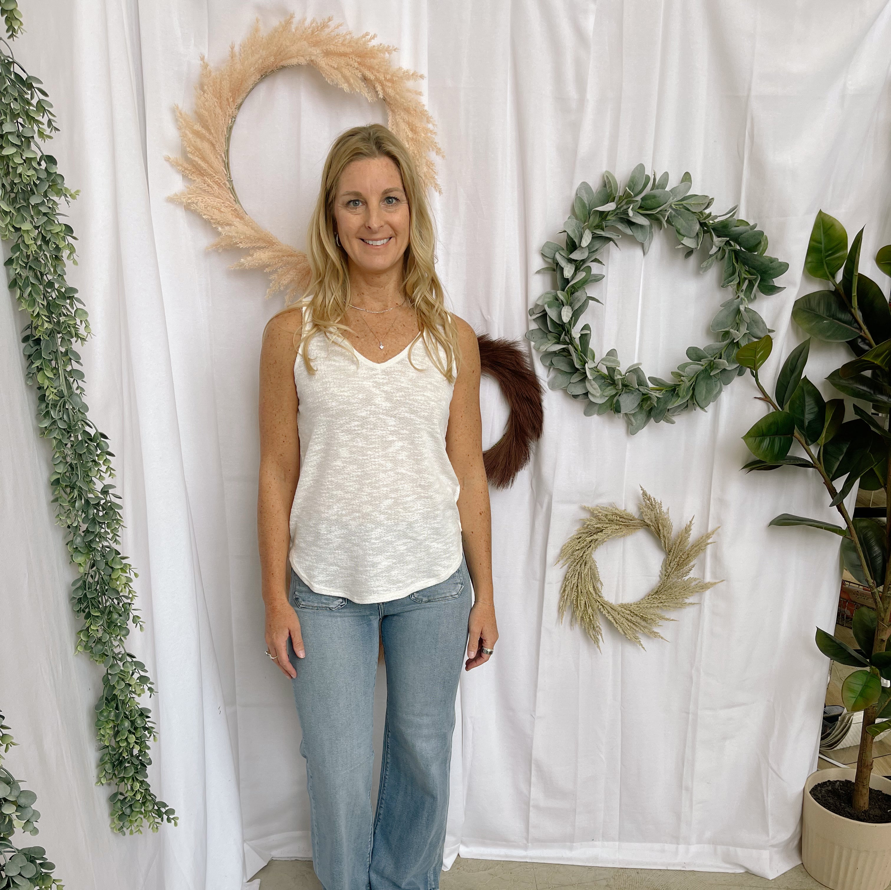 Mel V Neck Slub Tank Top-Ivory-Tank Tops-Zenana-The Silo Boutique, Women's Fashion Boutique Located in Warren and Grand Forks North Dakota