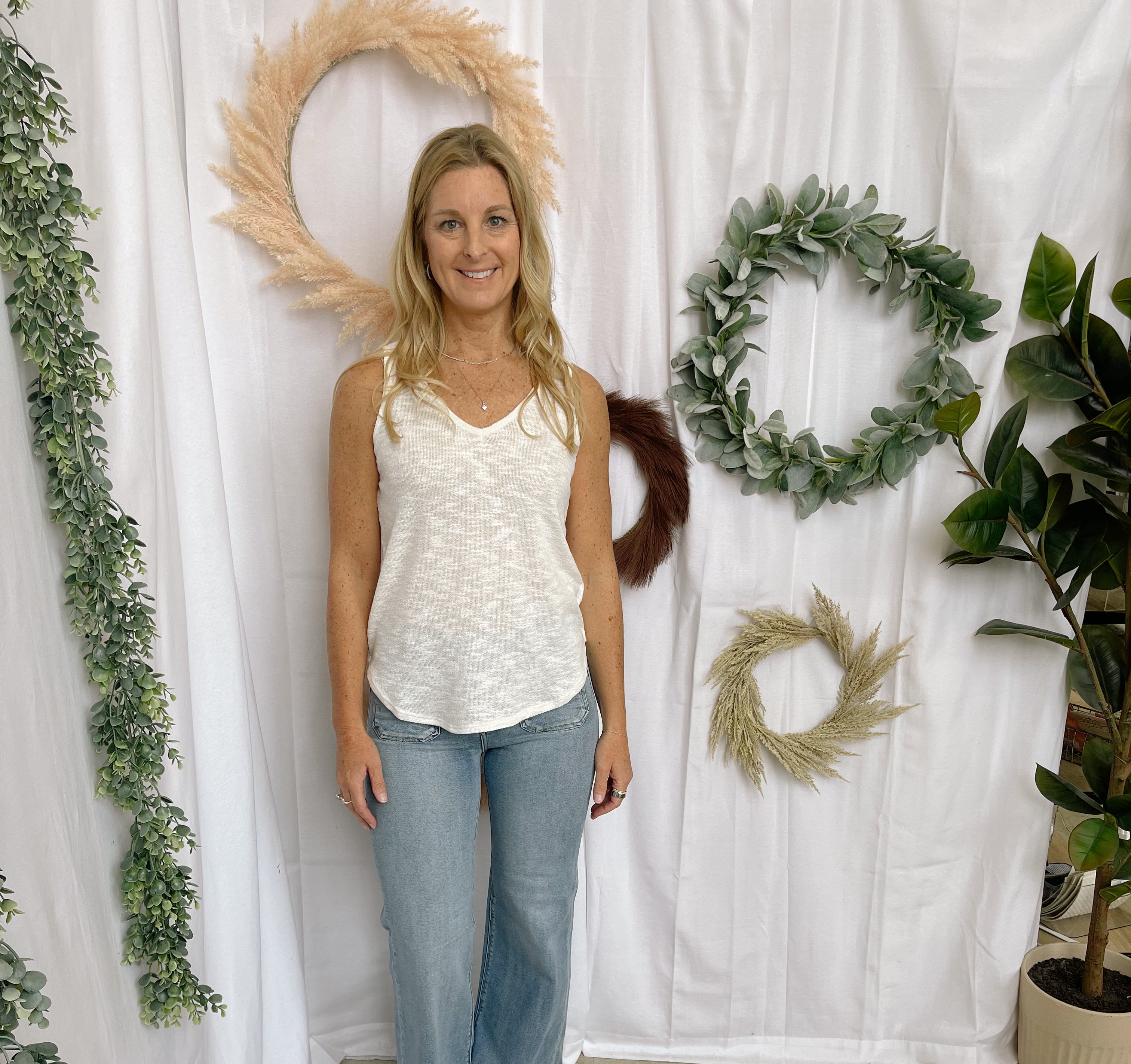Mel V Neck Slub Tank Top-Ivory-Tank Tops-Zenana-The Silo Boutique, Women's Fashion Boutique Located in Warren and Grand Forks North Dakota