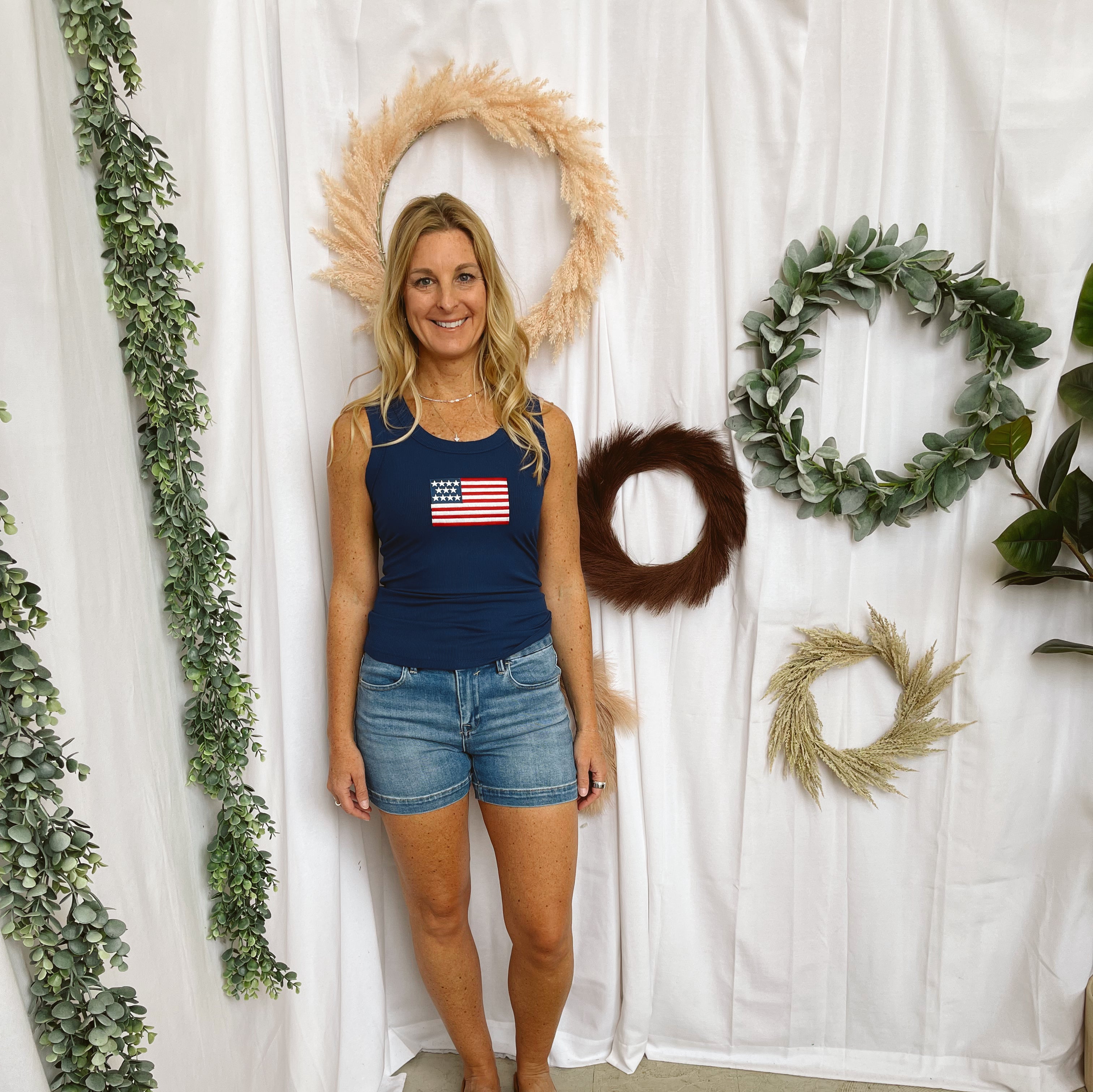 Zen Ribbled Flag Tank Top-Blue-Tank Tops-Zenana-The Silo Boutique, Women's Fashion Boutique Located in Warren and Grand Forks North Dakota