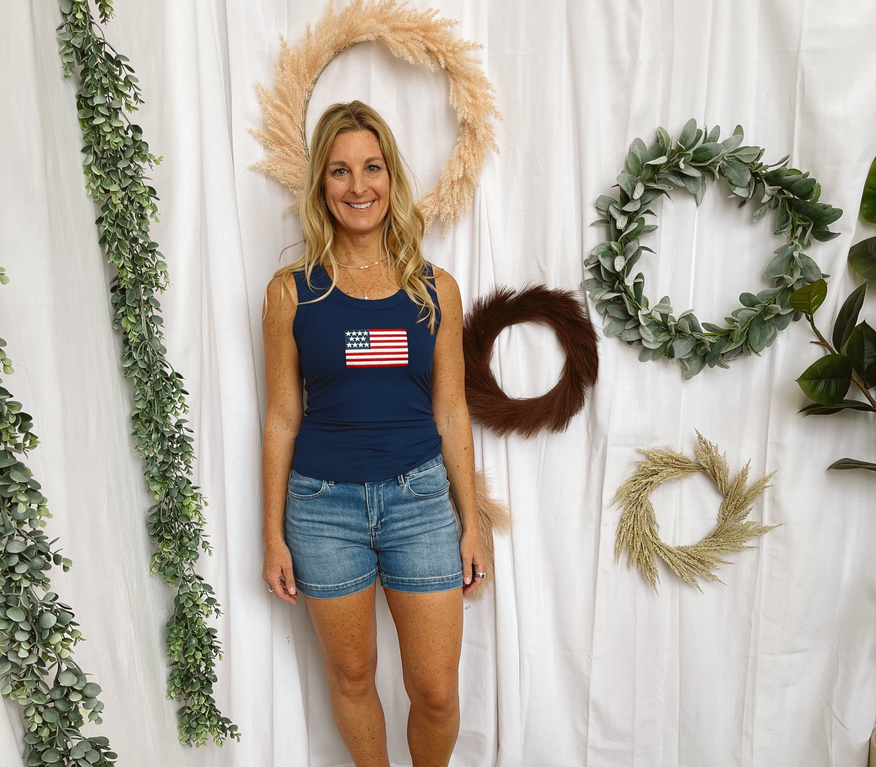 Zen Ribbled Flag Tank Top-Blue-Tank Tops-Zenana-The Silo Boutique, Women's Fashion Boutique Located in Warren and Grand Forks North Dakota