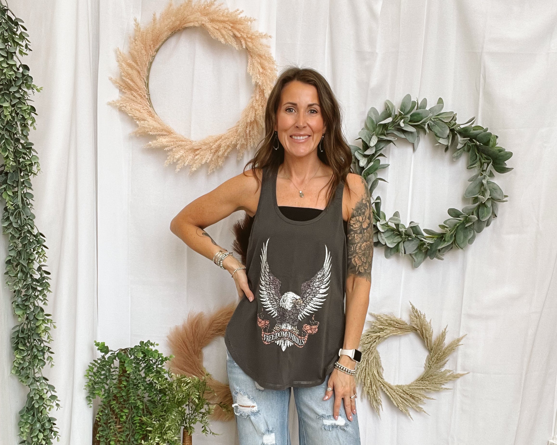 Pebble Forevee Freedom Thrills Tank Top-Black-Short Sleeve Tops-pebble-The Silo Boutique, Women's Fashion Boutique Located in Warren and Grand Forks North Dakota