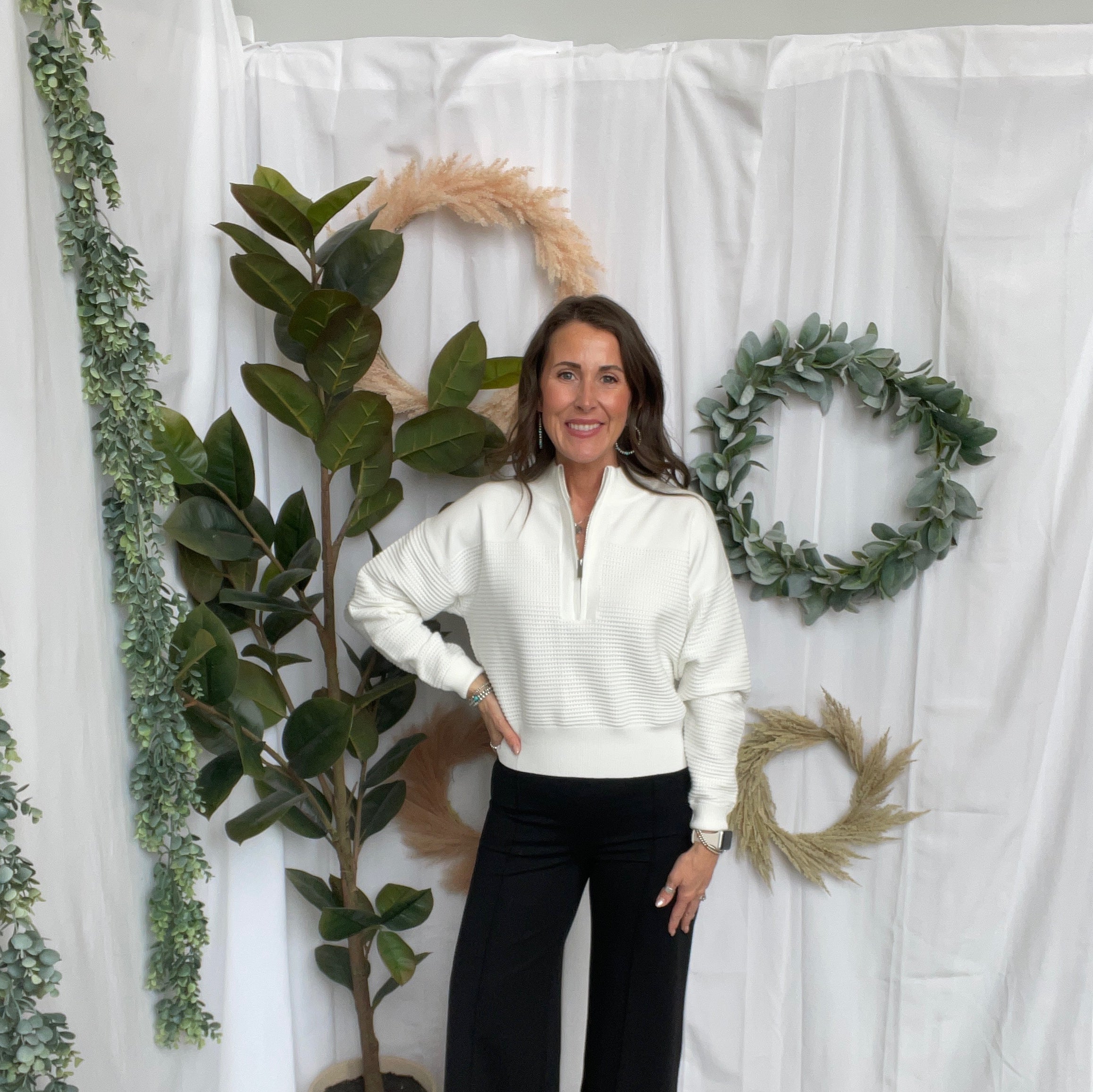Allie Half Zip Top-Off White-Long Sleeve Tops-allie Rose-The Silo Boutique, Women's Fashion Boutique Located in Warren and Grand Forks North Dakota