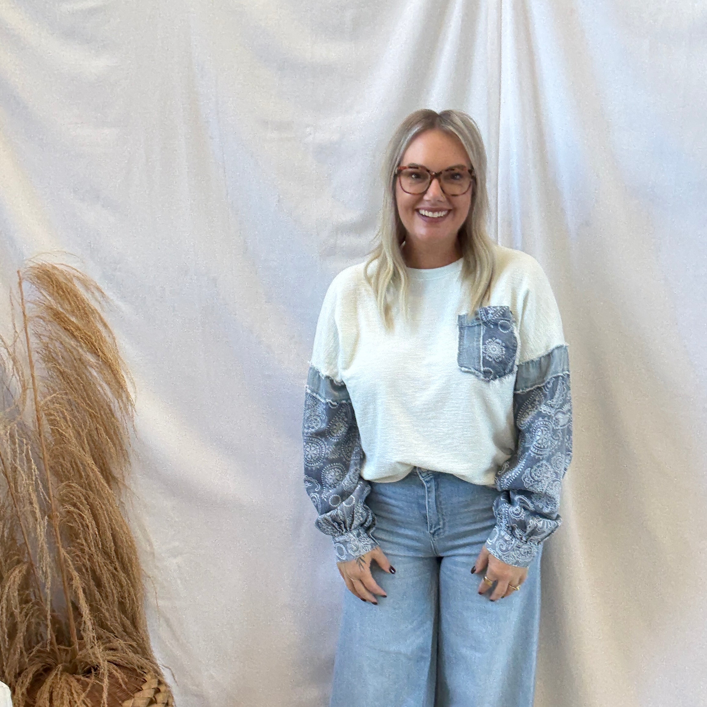 Mix Print Thermal Top-Long Sleeve Tops-easel-The Silo Boutique, Women's Fashion Boutique Located in Warren and Grand Forks North Dakota