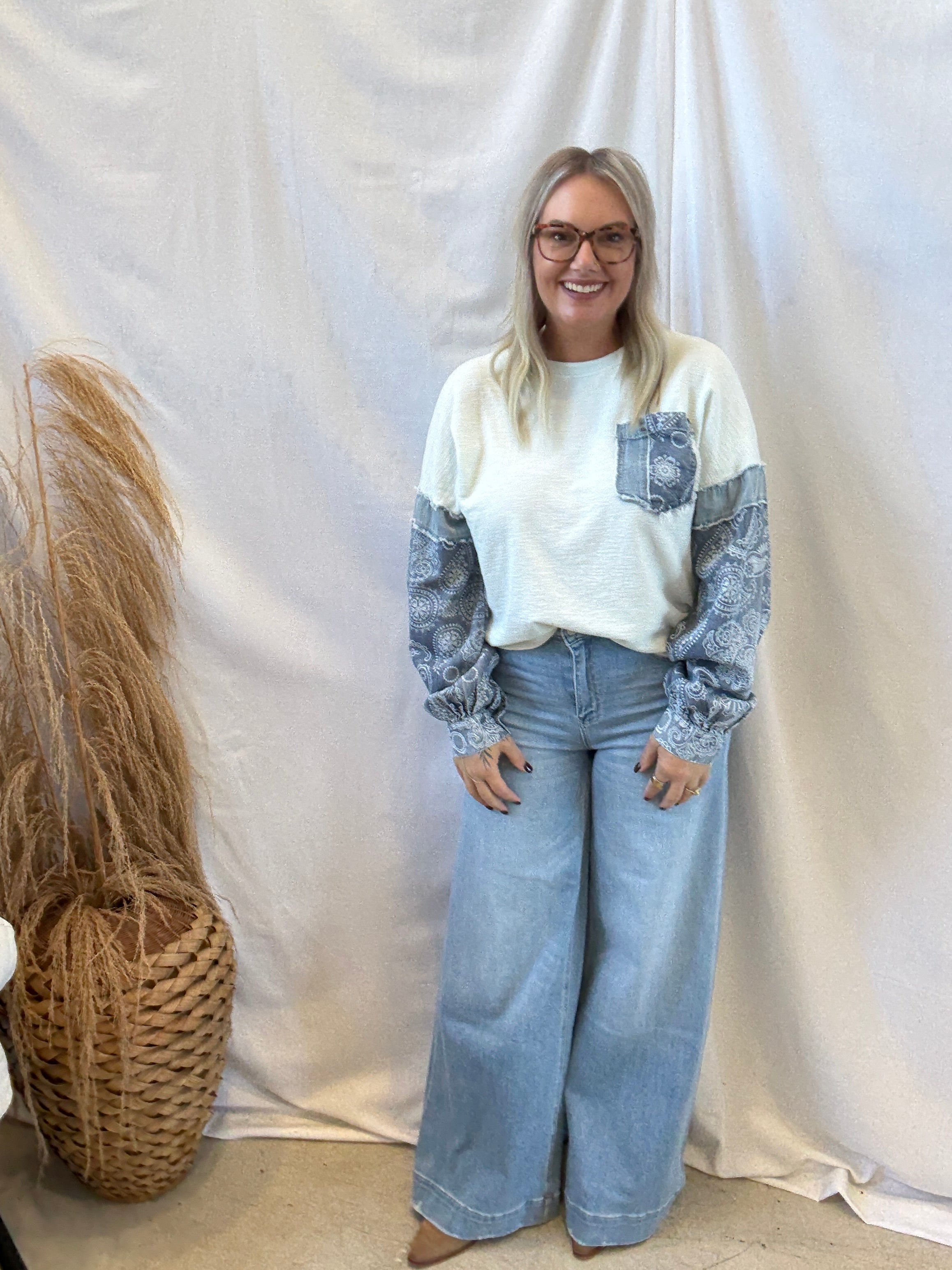 Mix Print Thermal Top-Long Sleeve Tops-easel-The Silo Boutique, Women's Fashion Boutique Located in Warren and Grand Forks North Dakota