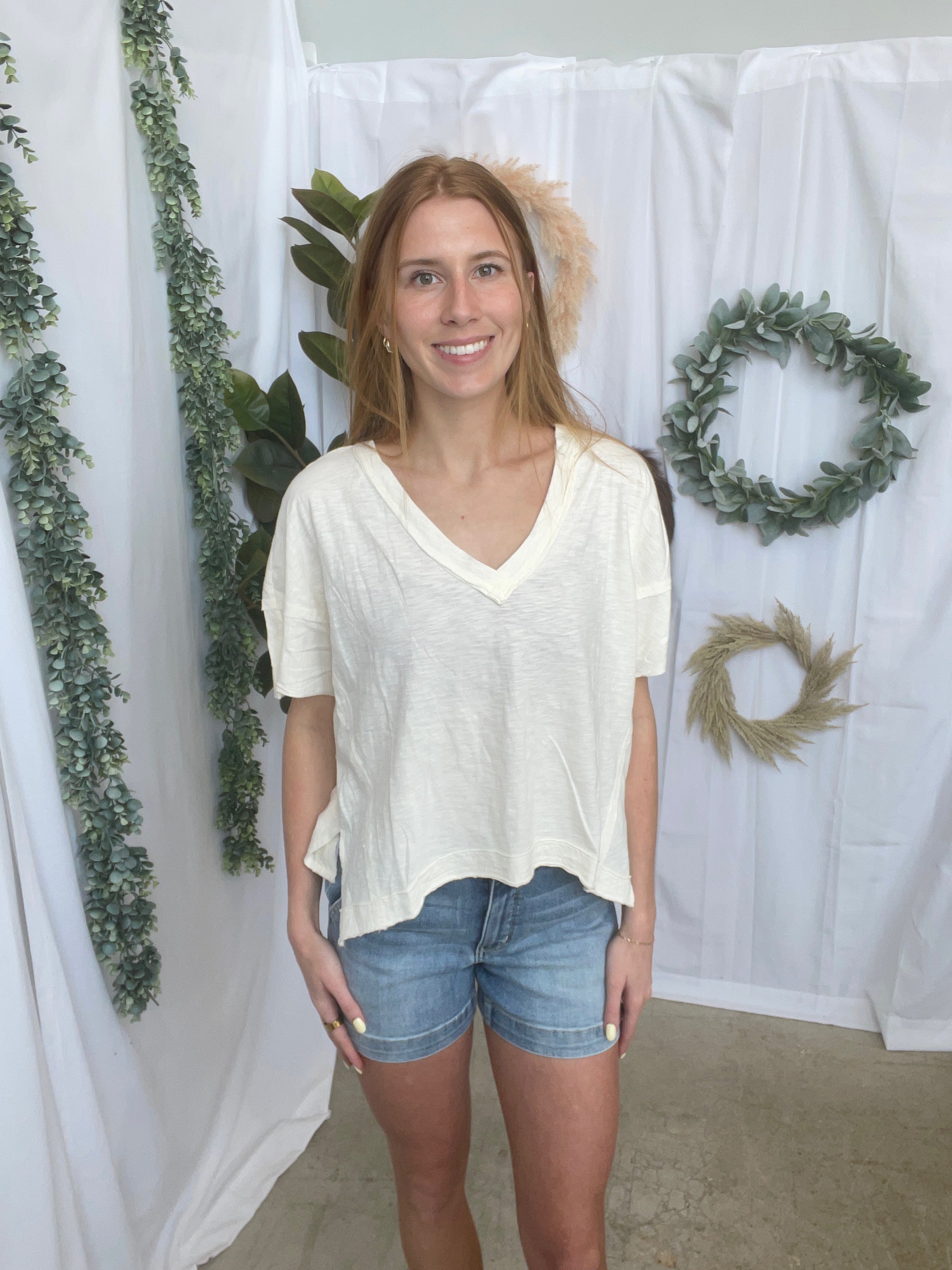 Take Five V Neck Tee-Cream-hyfve-The Silo Boutique, Women's Fashion Boutique Located in Warren and Grand Forks North Dakota